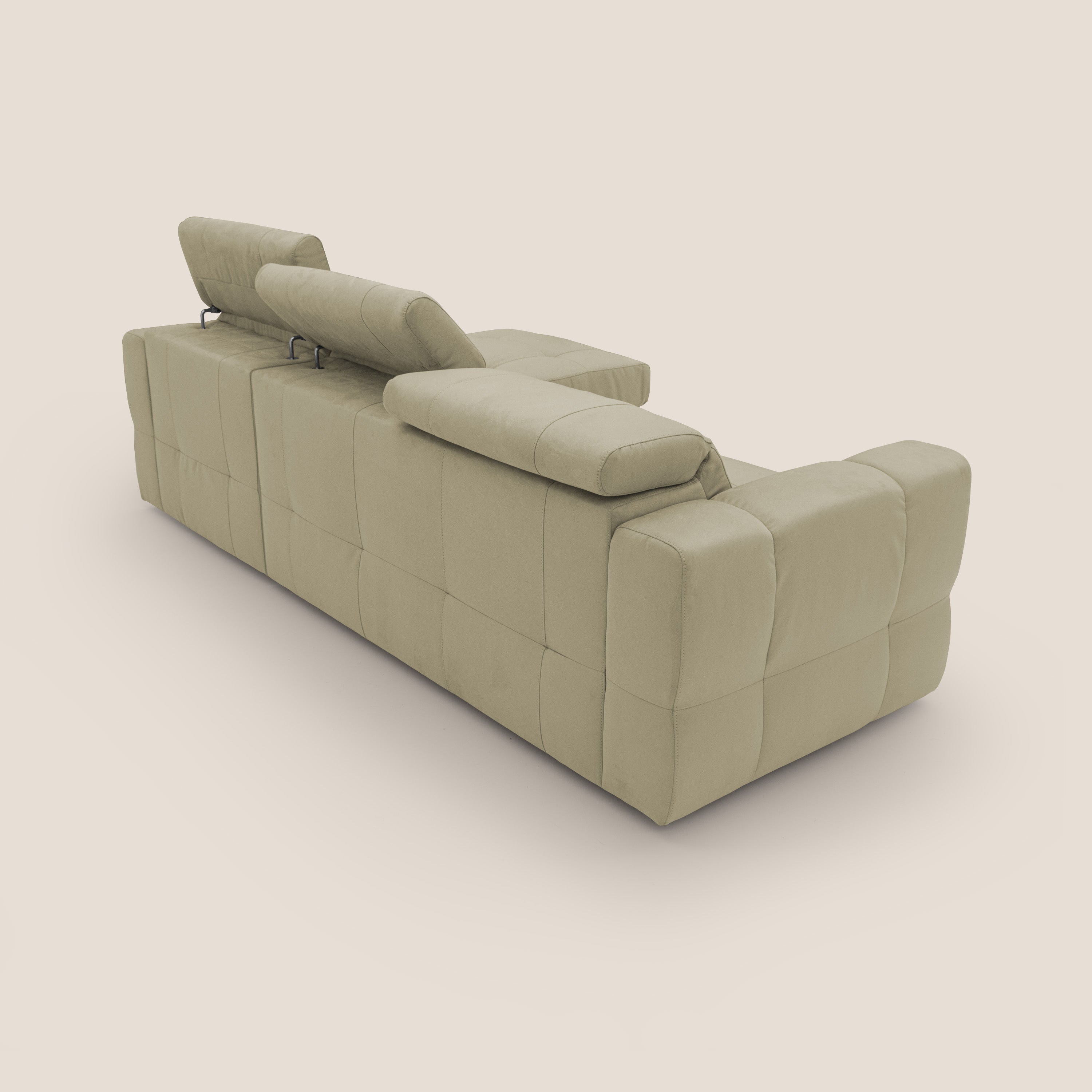 Kronos Divano angolare con pouf estraibile e penisola contenitore in microfibra impermeabile T11 beige - divani.store