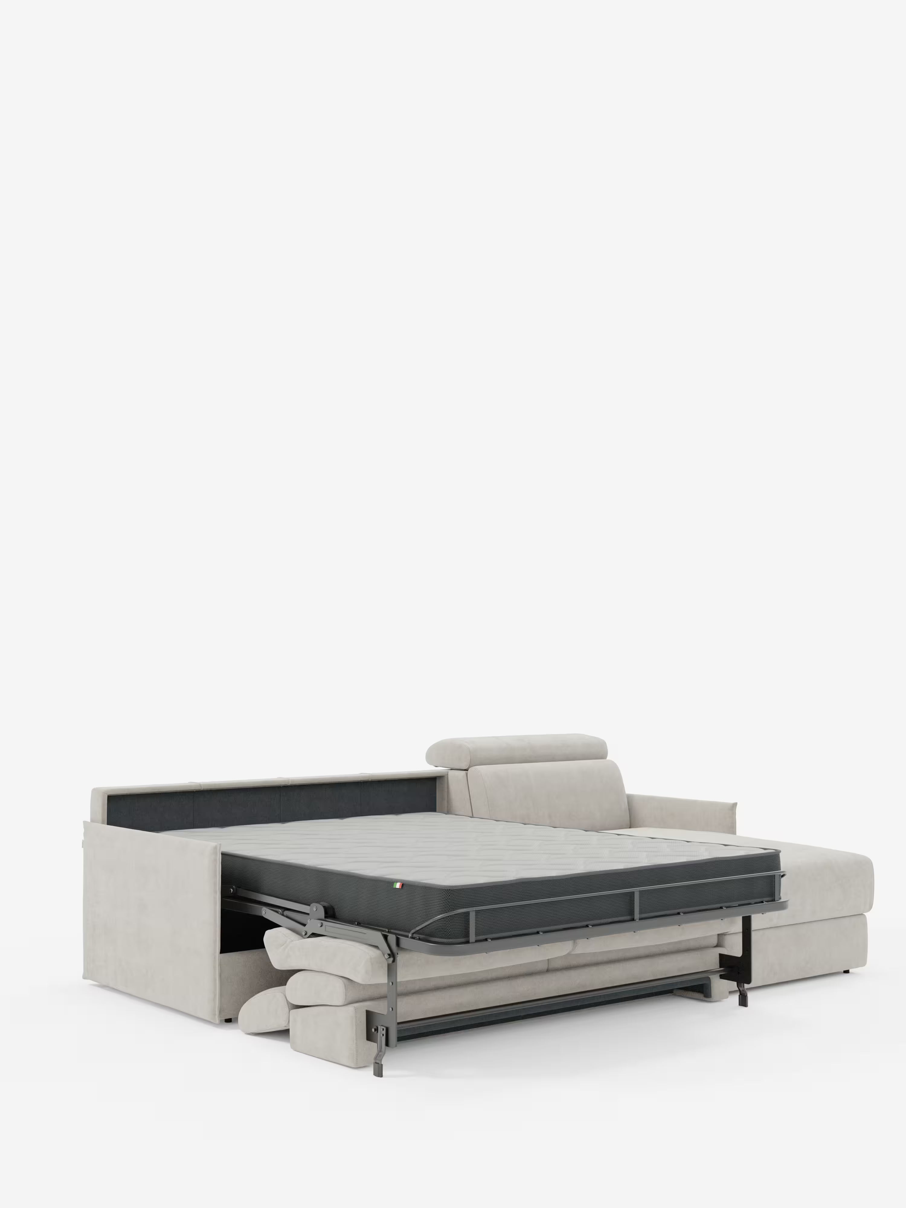 Miryam canapé convertible d'angle compact - têtières inclinables et méridienne coffre en tissu détachable T31
