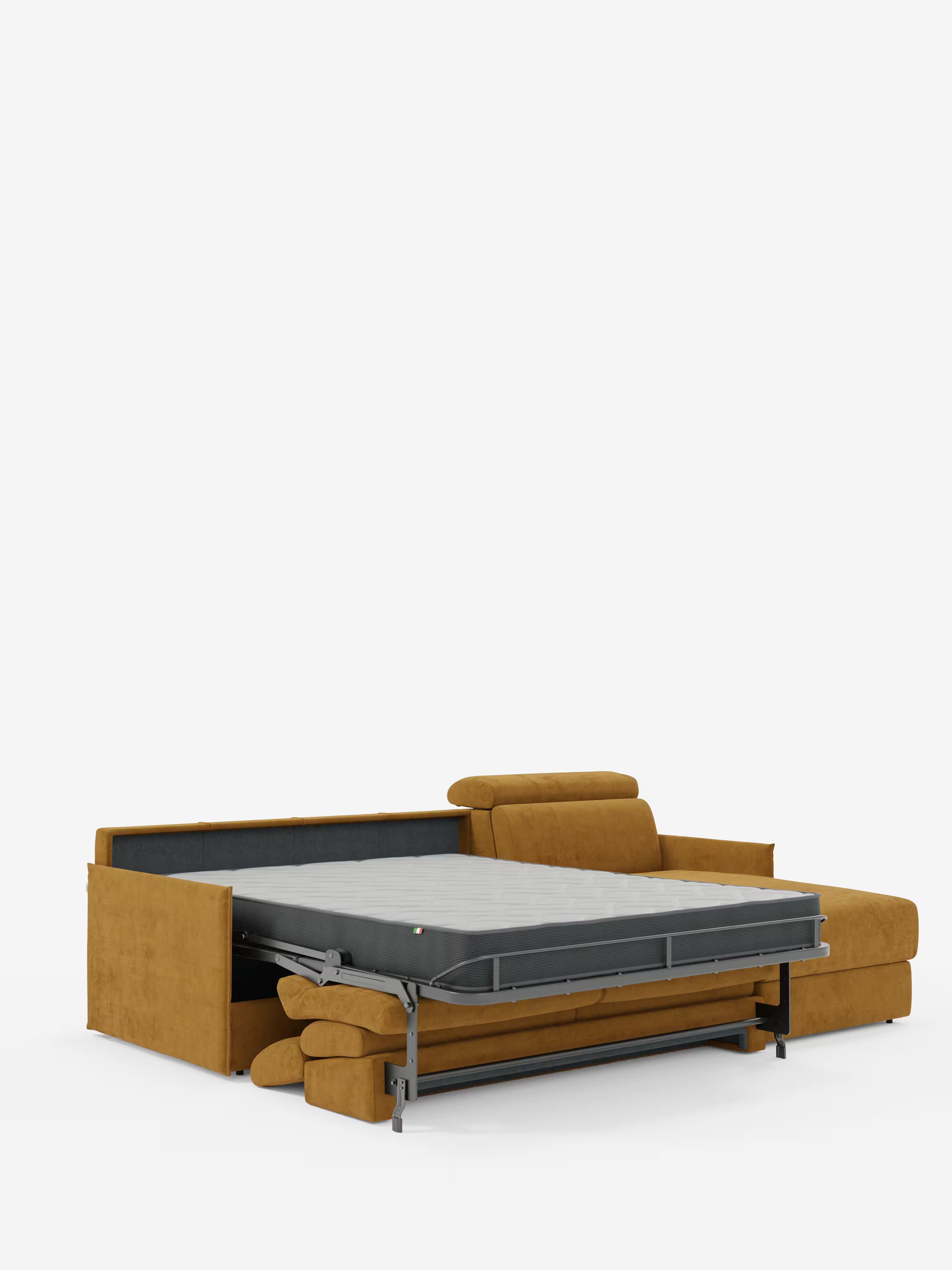 Miryam canapé convertible d'angle compact - têtières inclinables et méridienne coffre en tissu détachable T31
