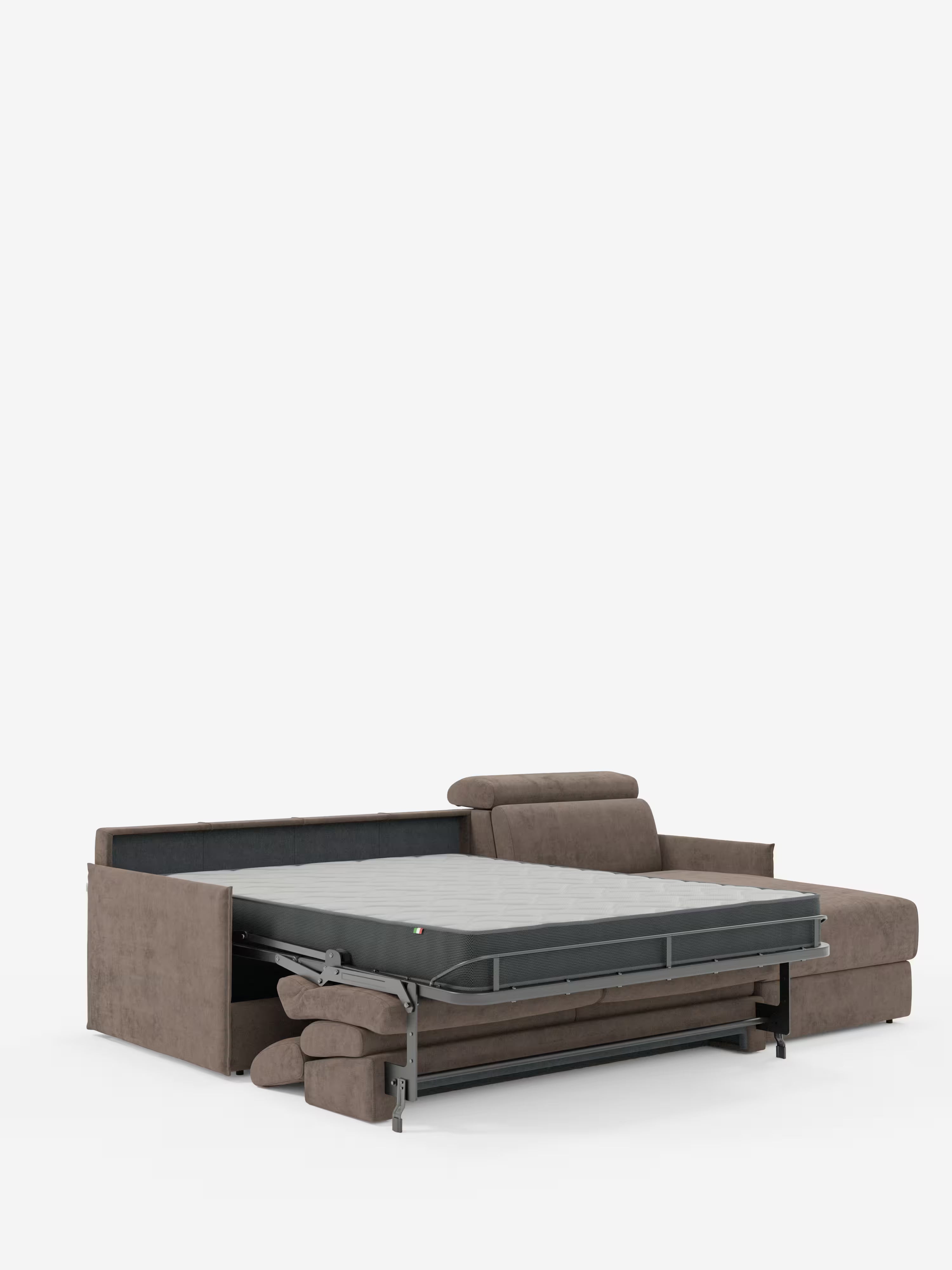 Miryam canapé convertible d'angle compact - têtières inclinables et méridienne coffre en tissu détachable T31