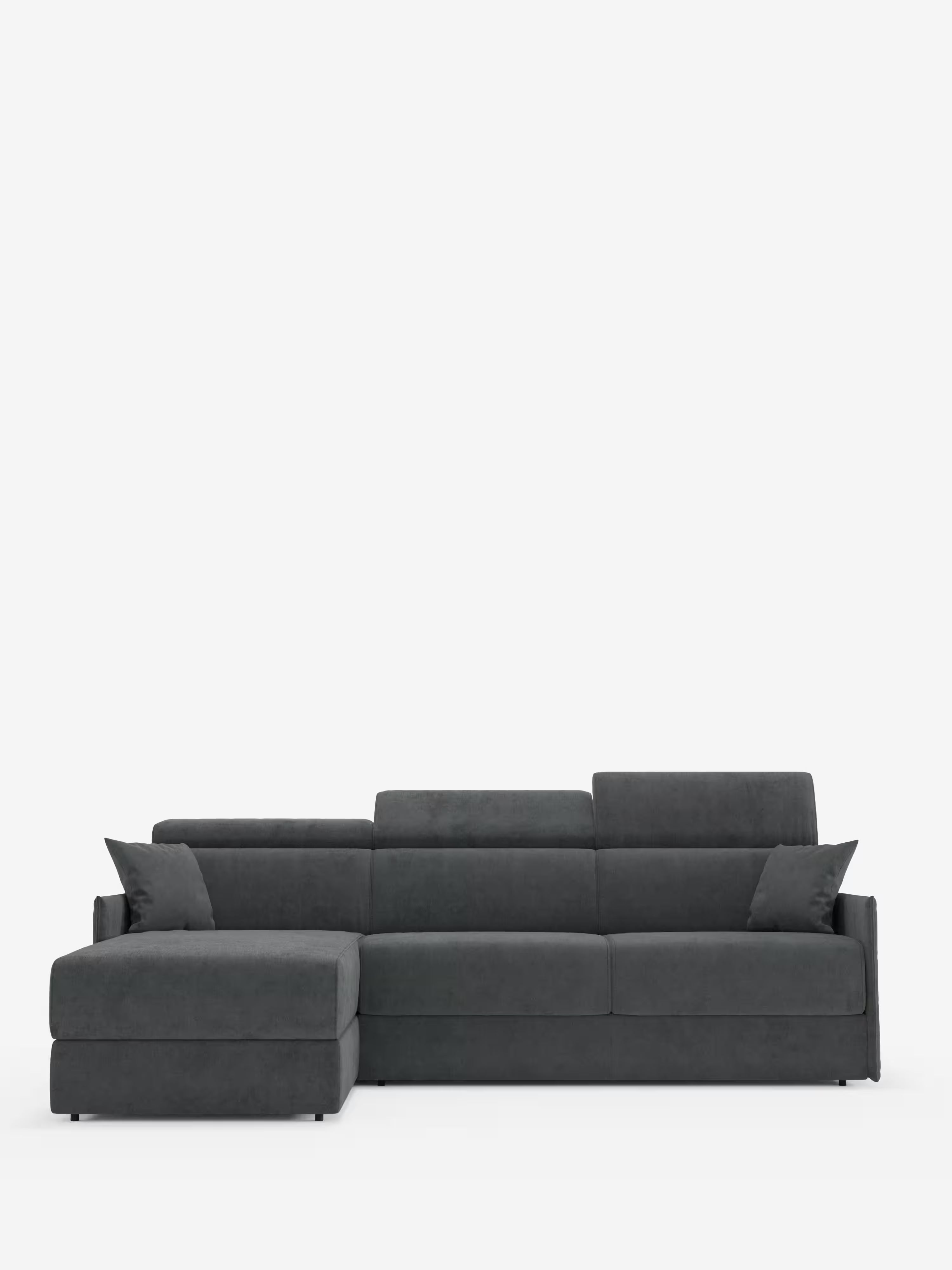Miryam canapé convertible d'angle compact - têtières inclinables et méridienne coffre en tissu détachable T31