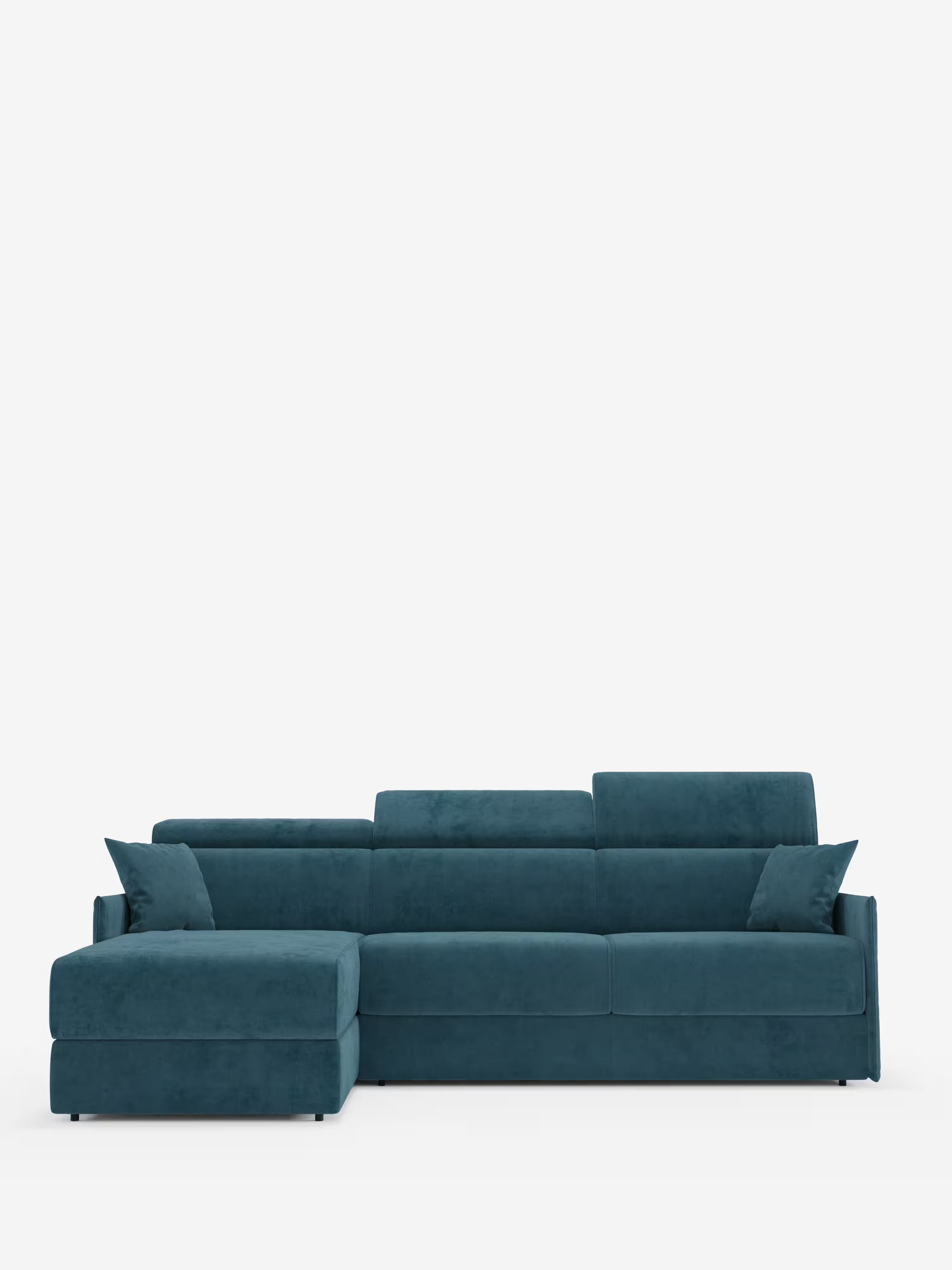 Miryam canapé convertible d'angle compact - têtières inclinables et méridienne coffre en tissu détachable T31