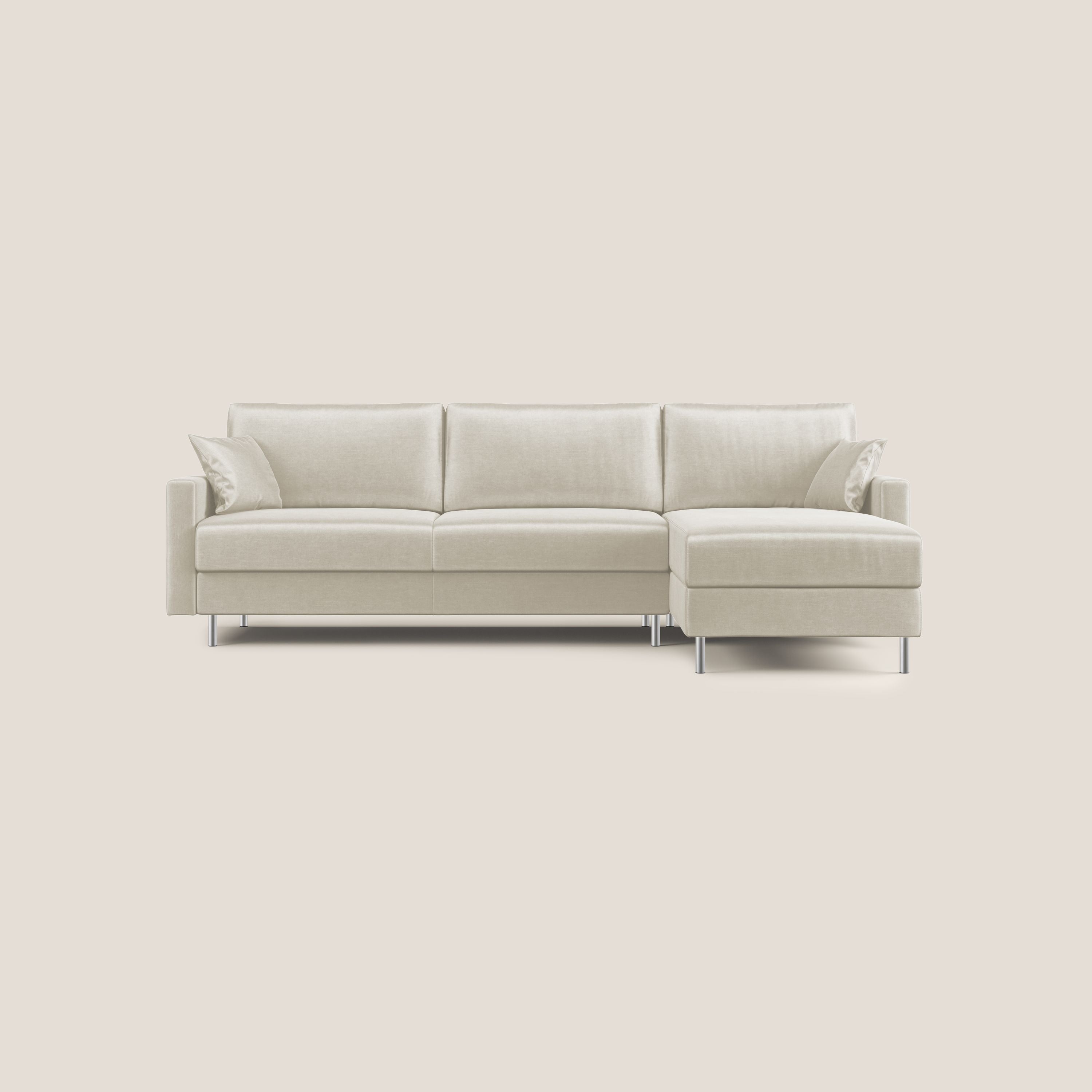 Andromeda divano letto angolare in velluto morbido impermeabile T01 panna - divani.store