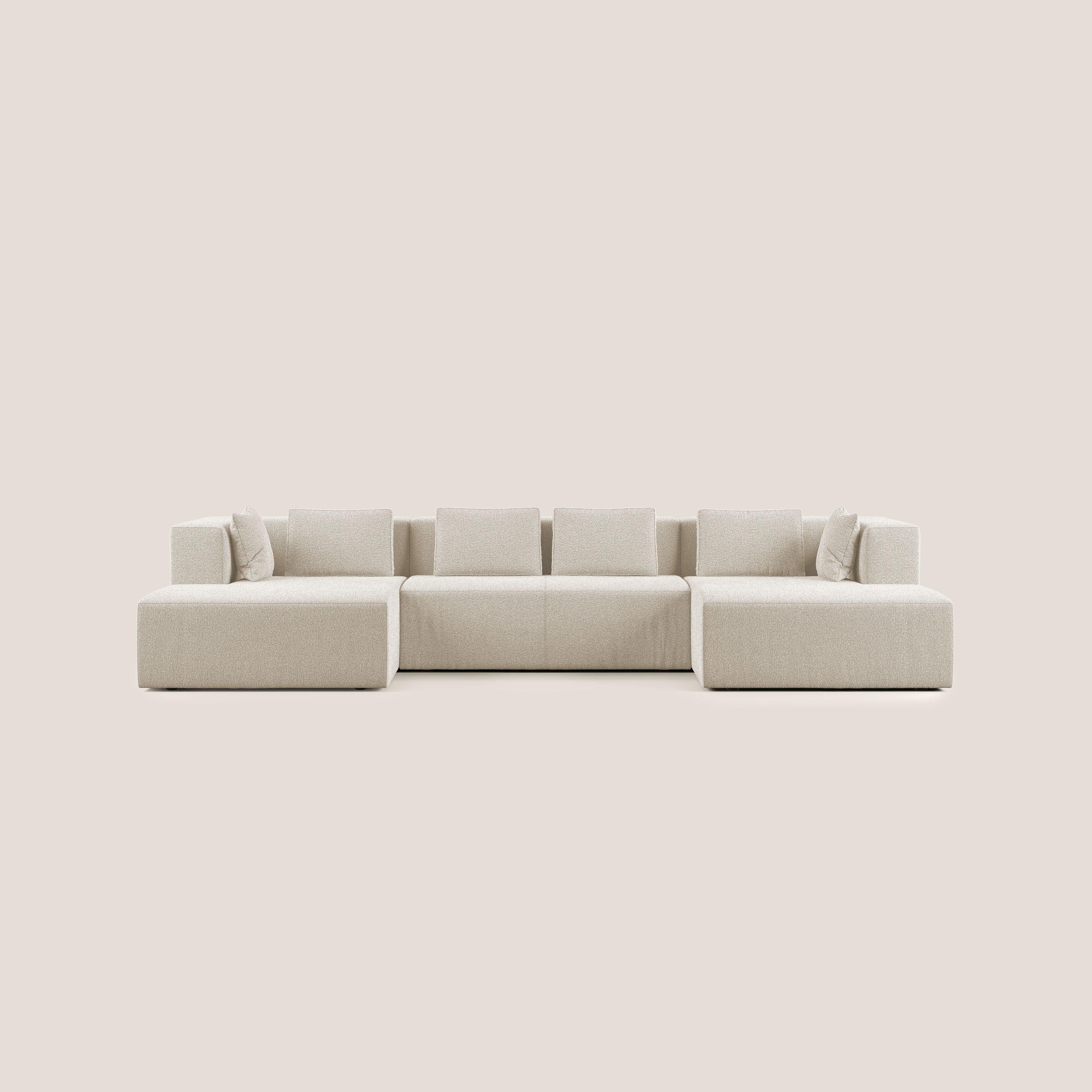Nettuno divano panoramico in morbido tessuto bouclè T07 bianco - divani.store