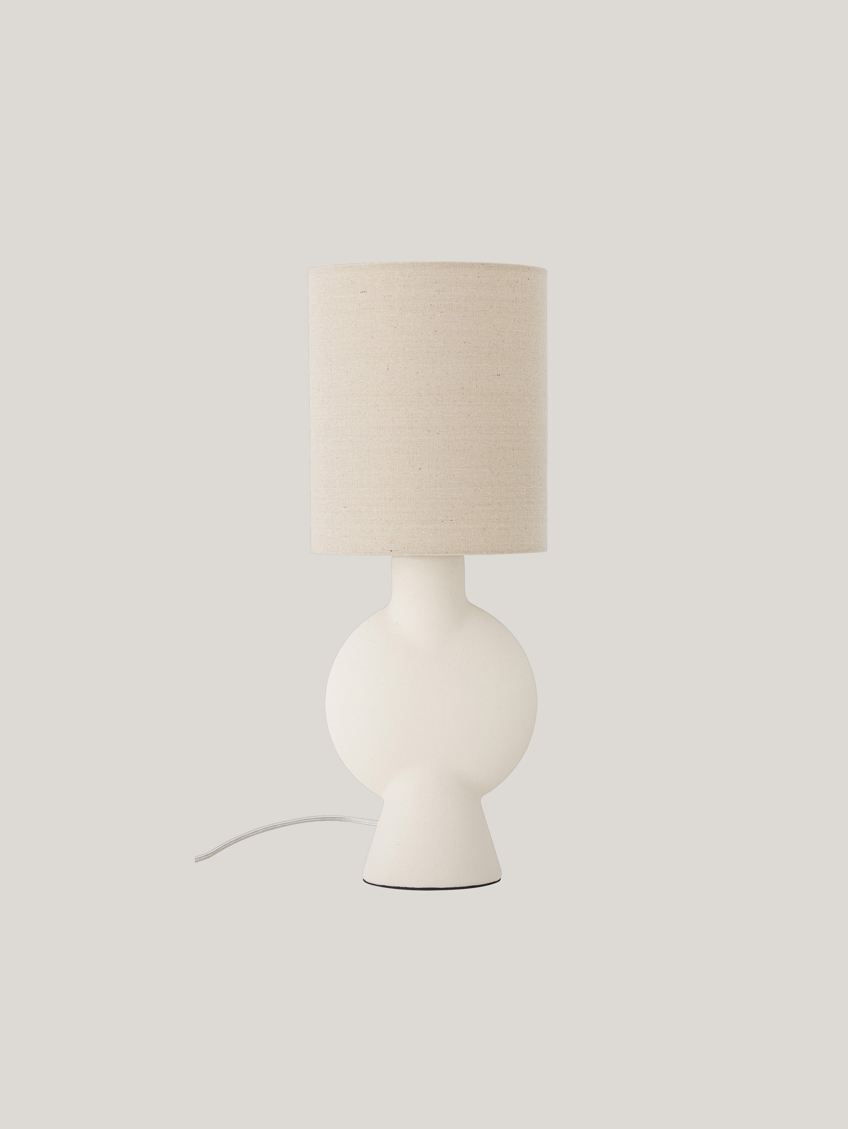 Sergio lampada da tavolo con base in gres Stoneware Bianco e paralume in lino - divani.store