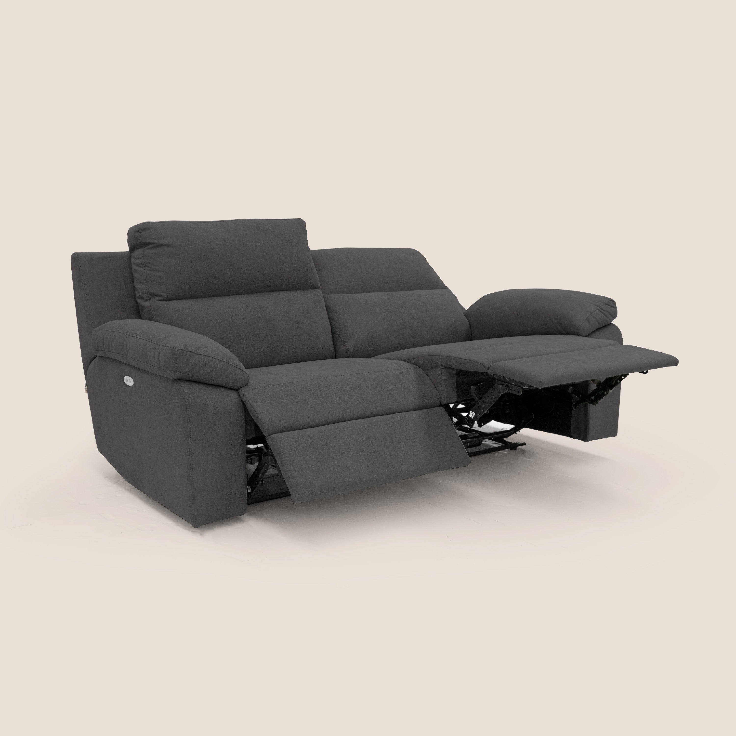 Romeo Divano relax con recliner elettrico in morbido tessuto impermeabile T02 nero - divani.store