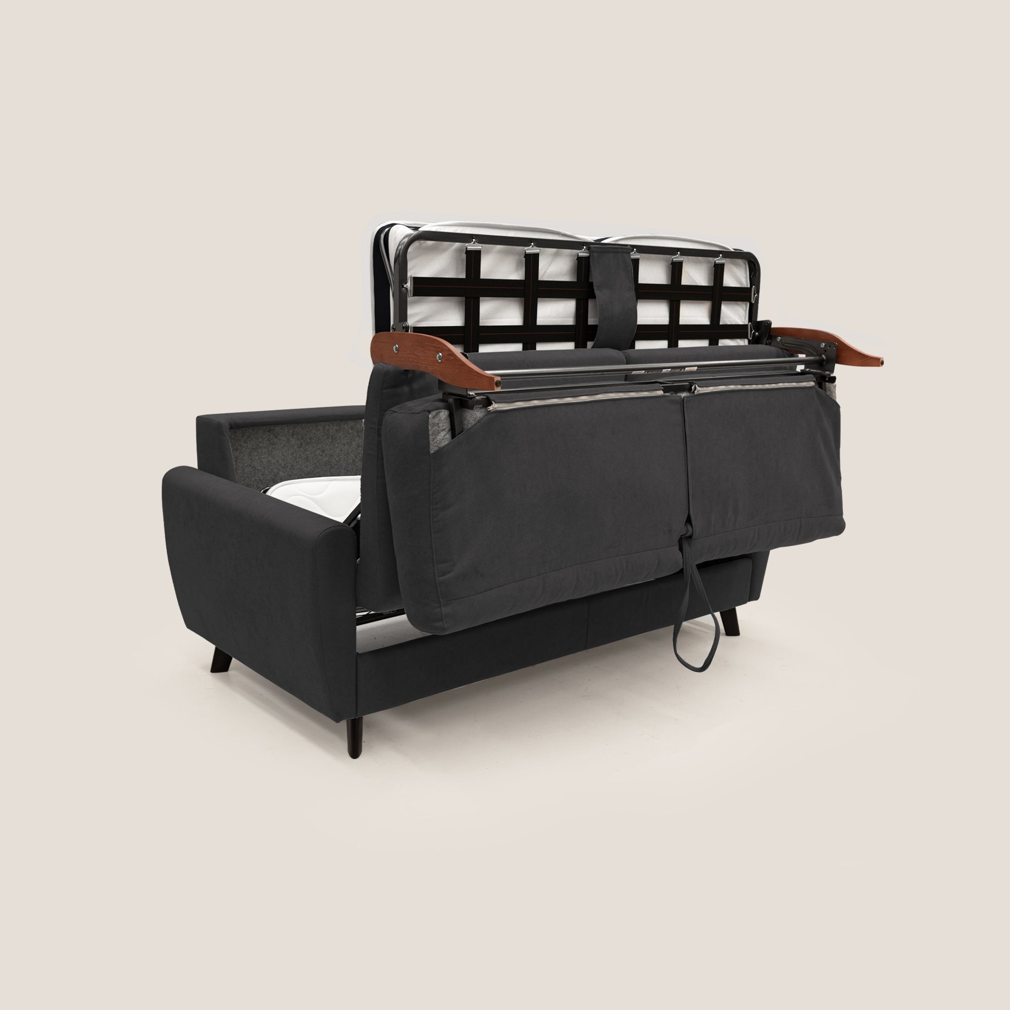 Callisto Divano letto matrimoniale in tessuto morbido impermeabile T02 nero - divani.store