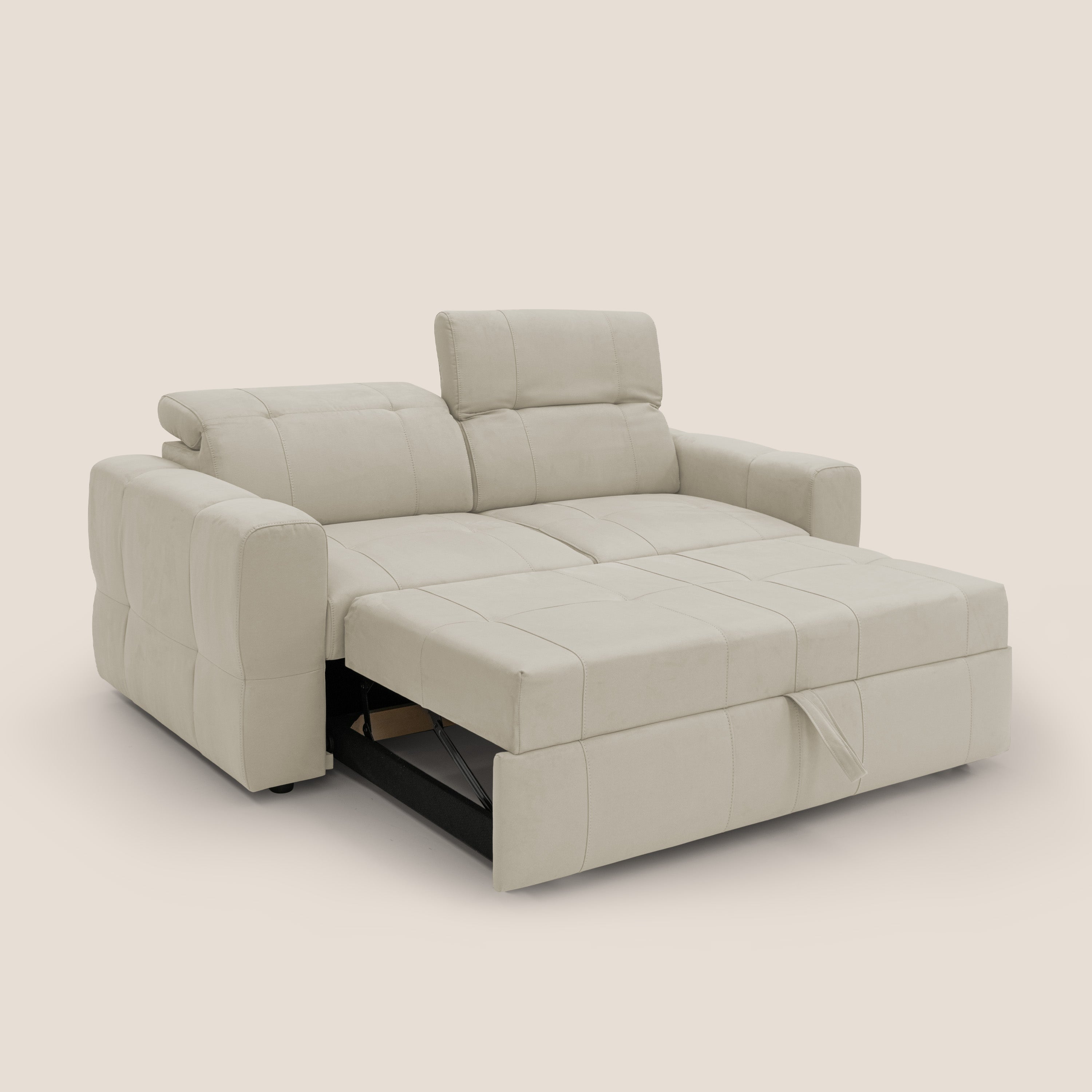 Kronos Divano con pouf estraibile poggiapiedi e poggiatesta reclinabili in morbida microfibra impermeabile T11 panna - divani.store