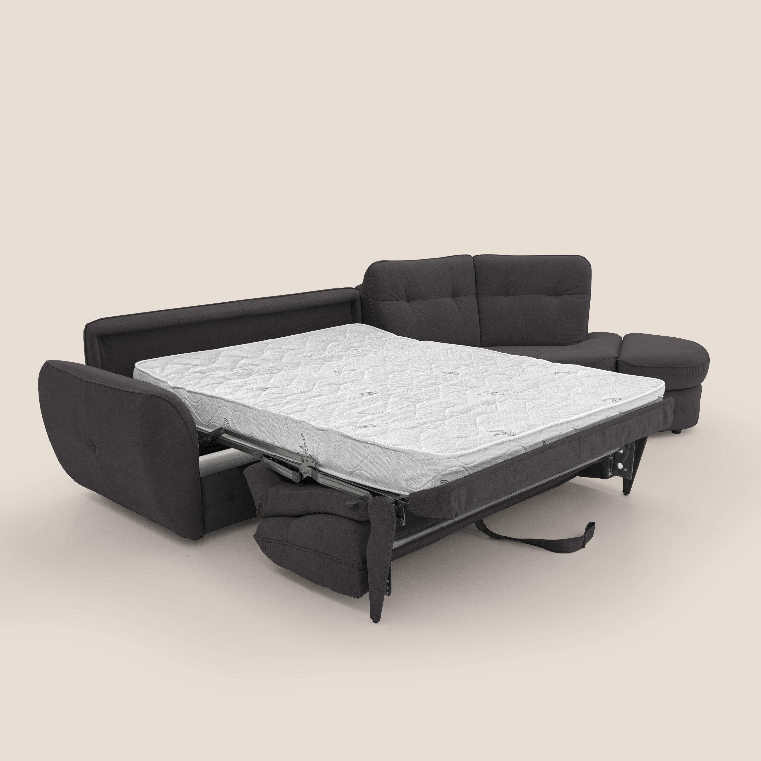 Zeus divano letto angolare con materasso H18 cm pouf mobile in tessuto impermeabile T02 - divani.store