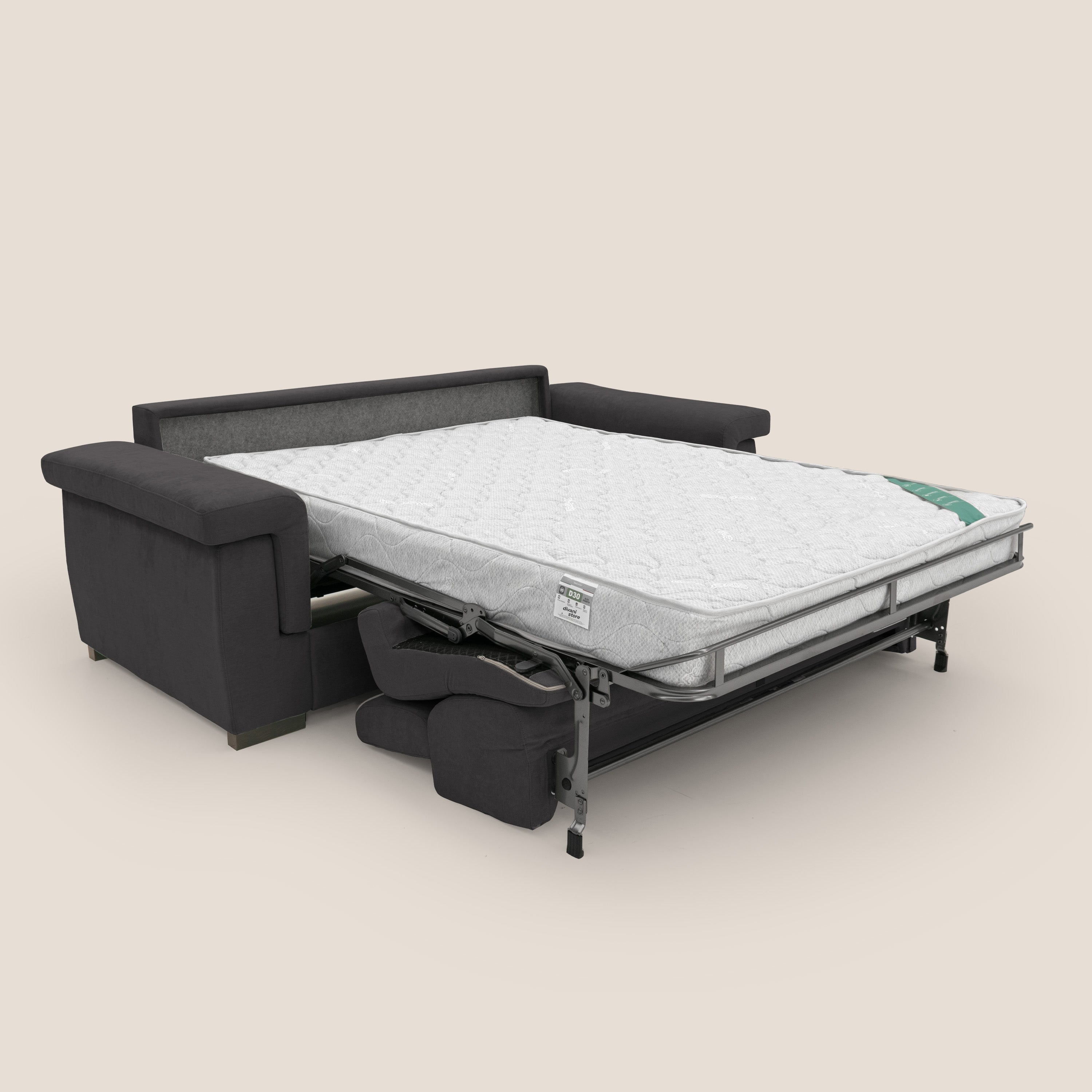 Bjorn divano letto sfoderabile con materasso H18 cm e poggiatesta reclinabili in tessuto impermeabile T02 nero - divani.store