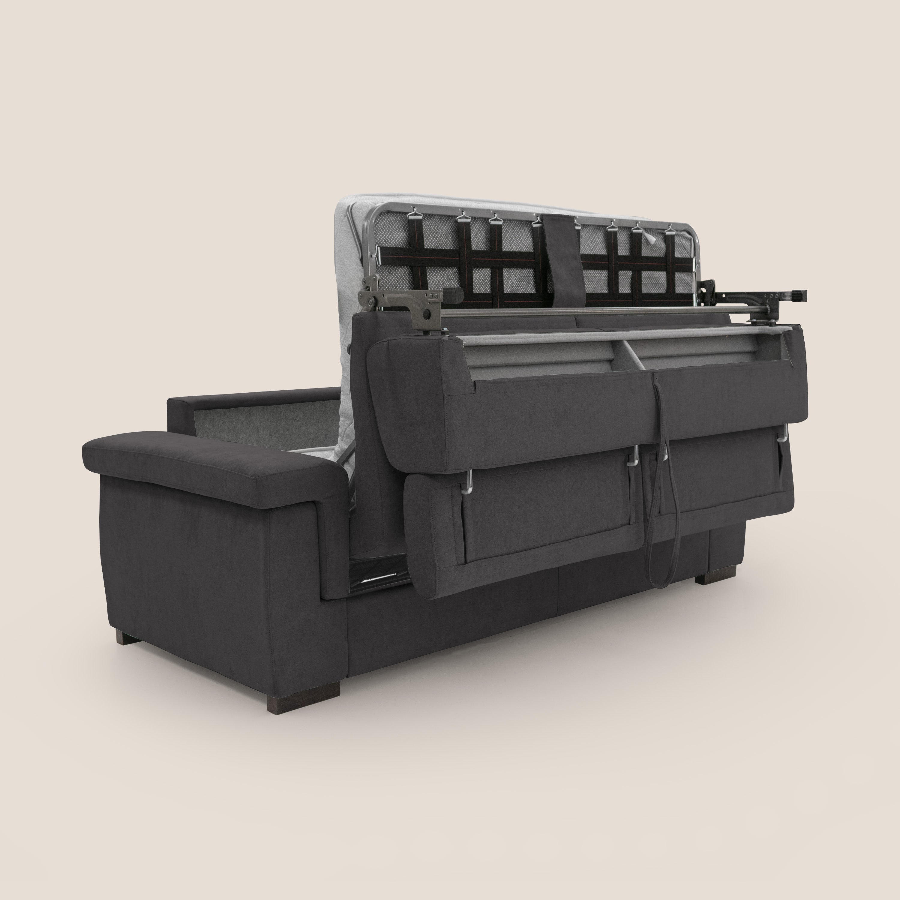 Bjorn divano letto sfoderabile con materasso H18 cm e poggiatesta reclinabili in tessuto impermeabile T02 nero - divani.store