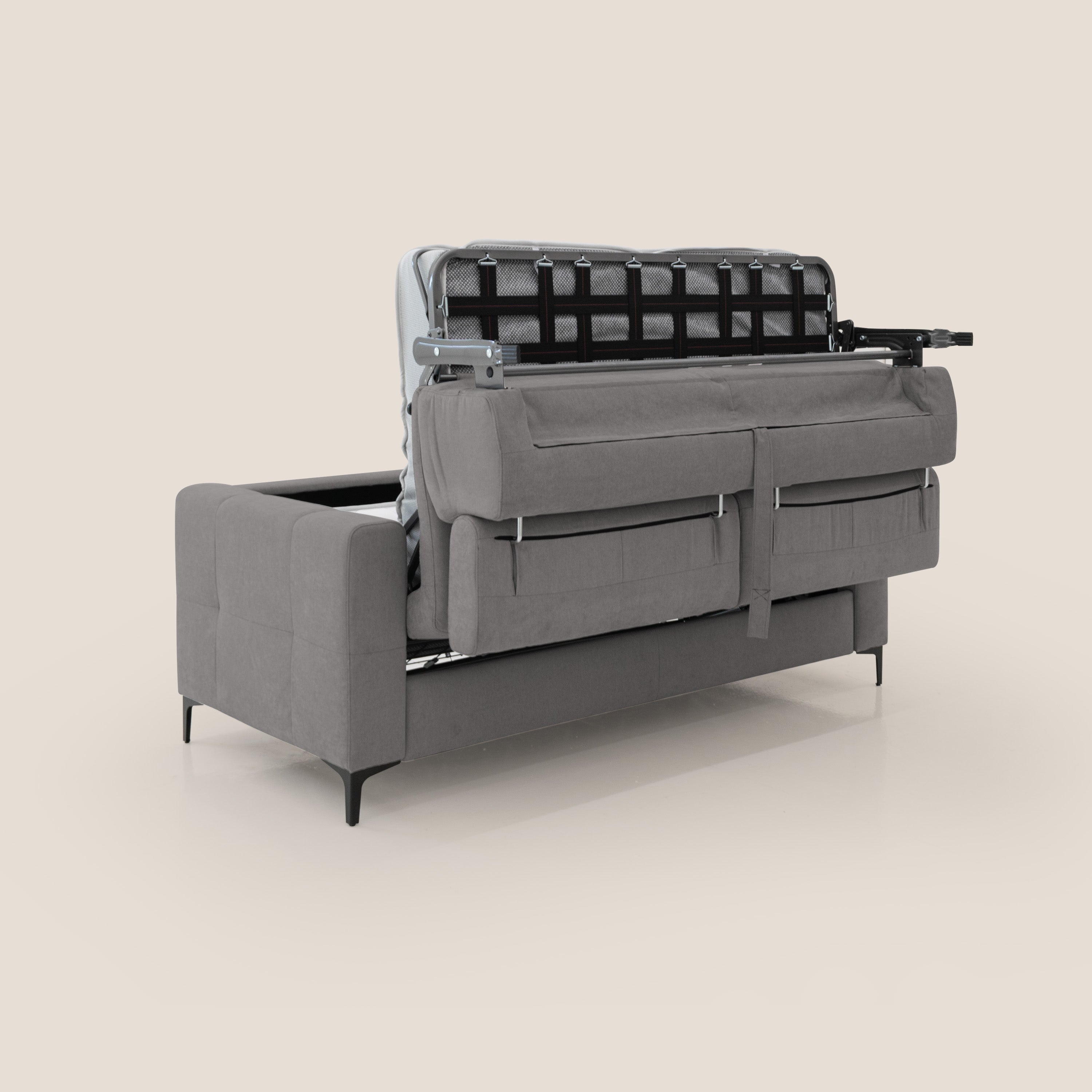 Gardenia divano letto materasso alto 18 cm con poggiatesta reclinabili e rivestimento impermeabile T02 grigio - divani.store