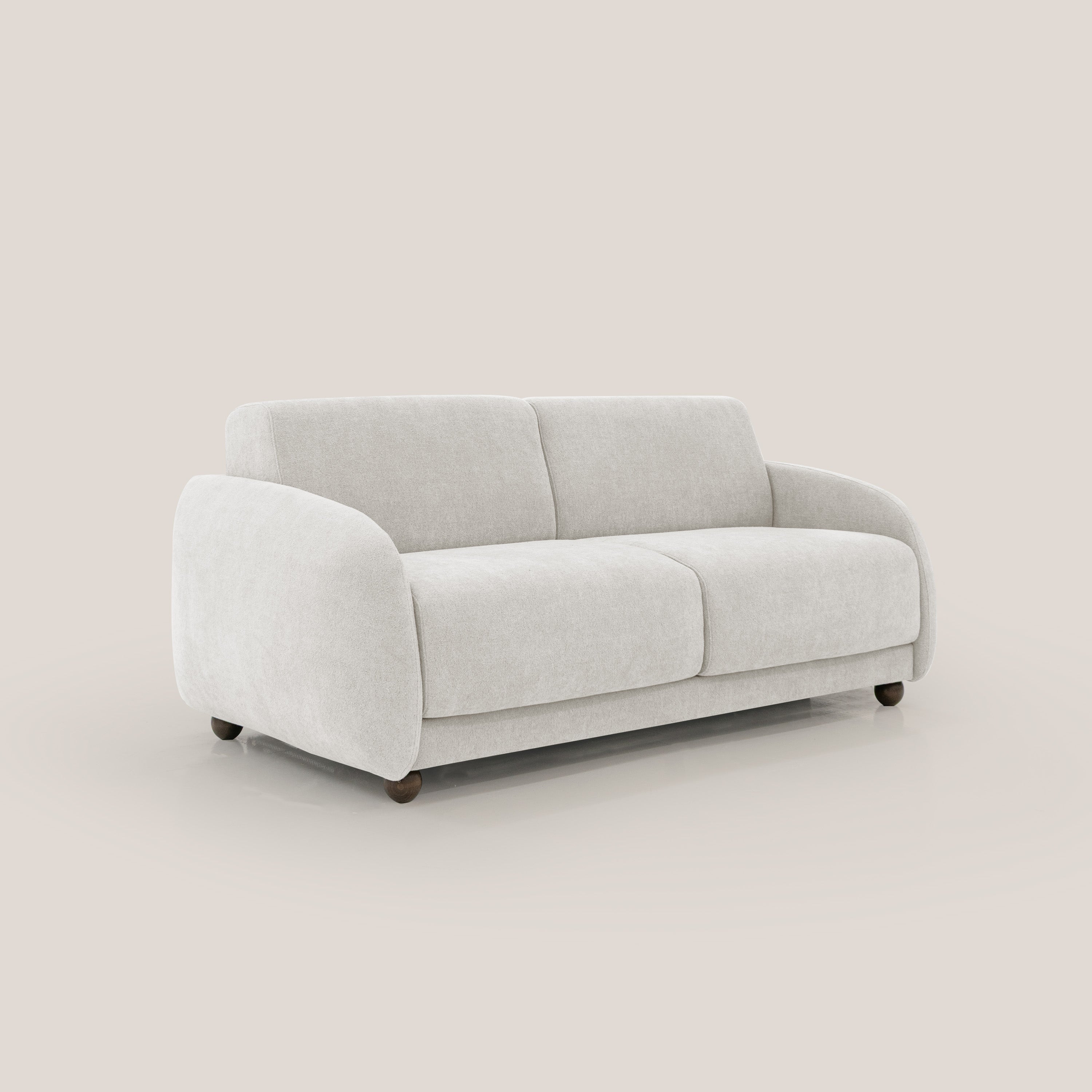 Giglio divano letto scandinavo japandi con materasso H18 cm in tessuto Bouclé impermeabile T07 bianco - divani.store