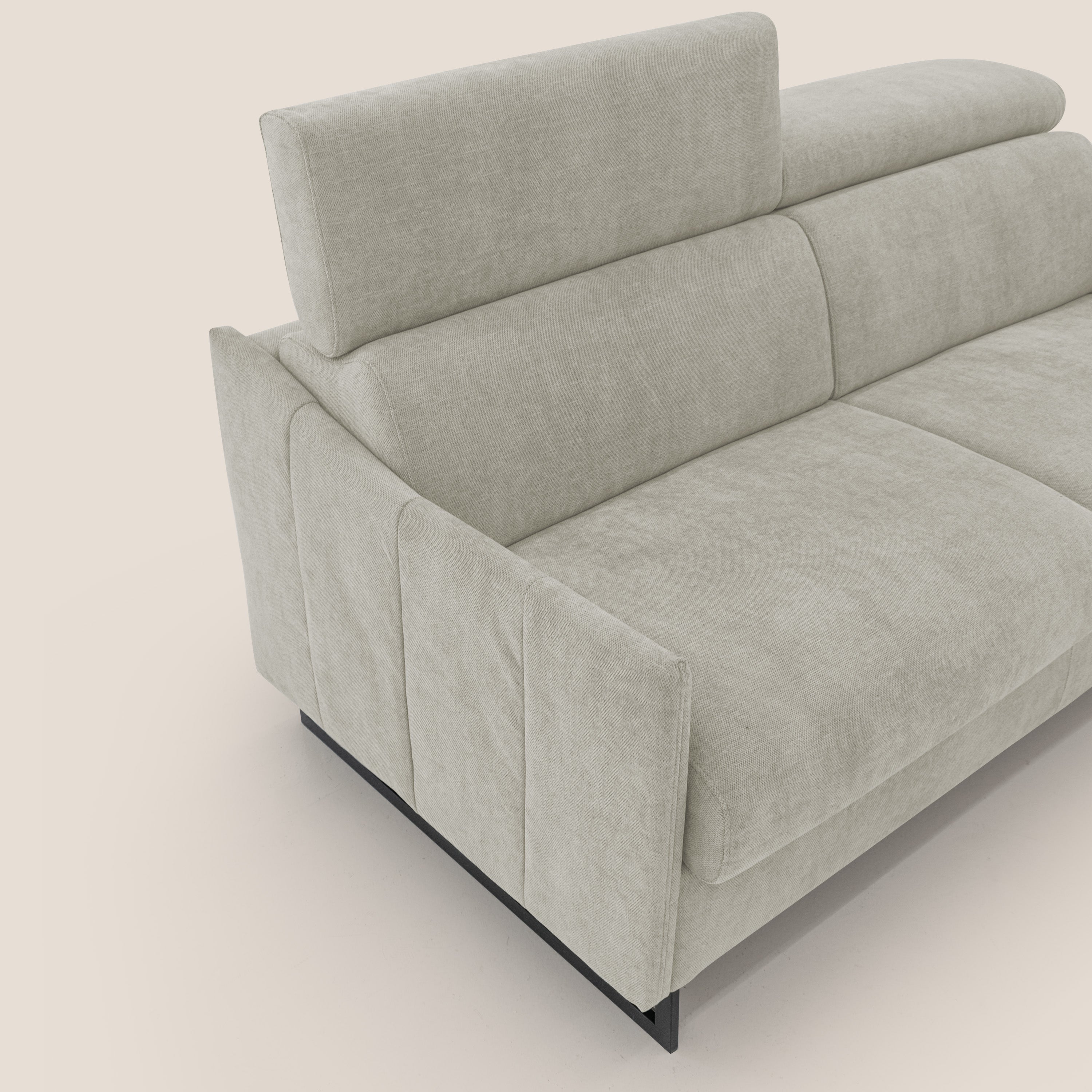 Loto divano letto salvaspazio materasso H18 cm con piedi alti in morbido tessuto impermeabile T14 panna - divani.store