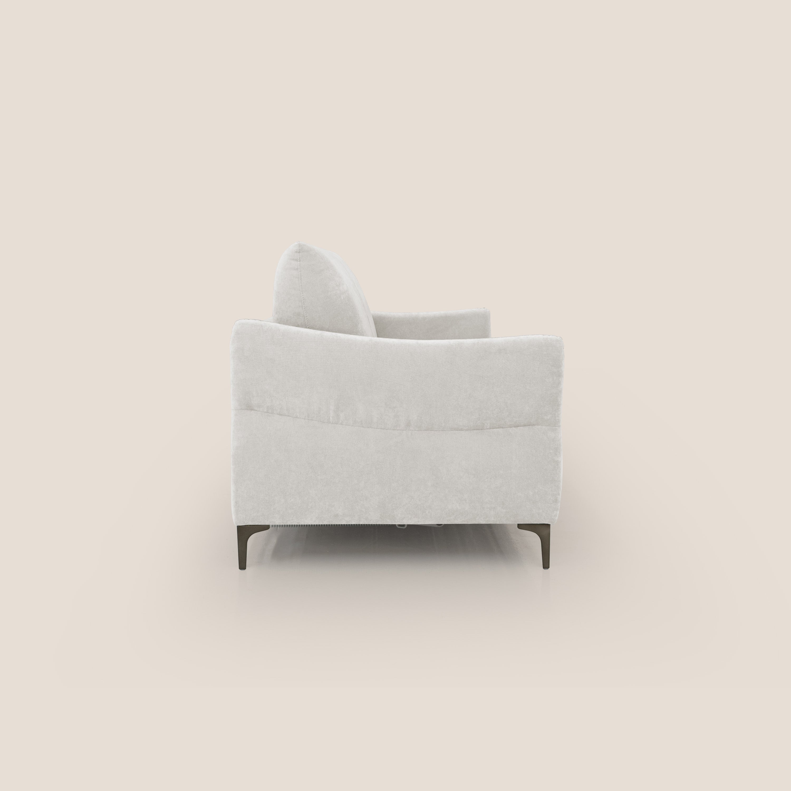 Dalia divano letto con materasso H18 cm e piedi alti in raffinato tessuto smacchiabile T17 bianco - divani.store