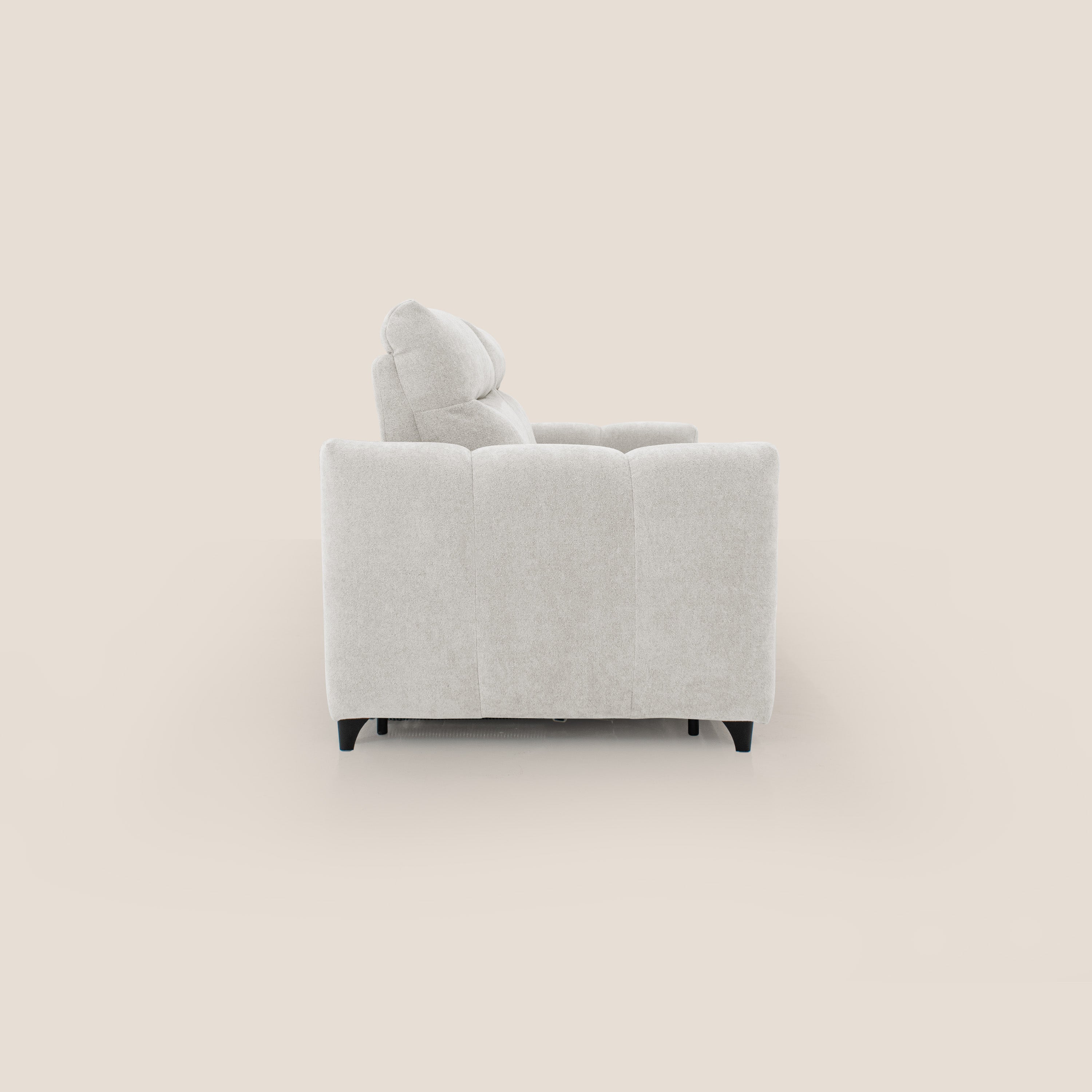 Peonia divano letto scandinavo con materasso H18 cm e morbido e alto schienale in tessuto Bouclé impermeabile T07 bianco - divani.store