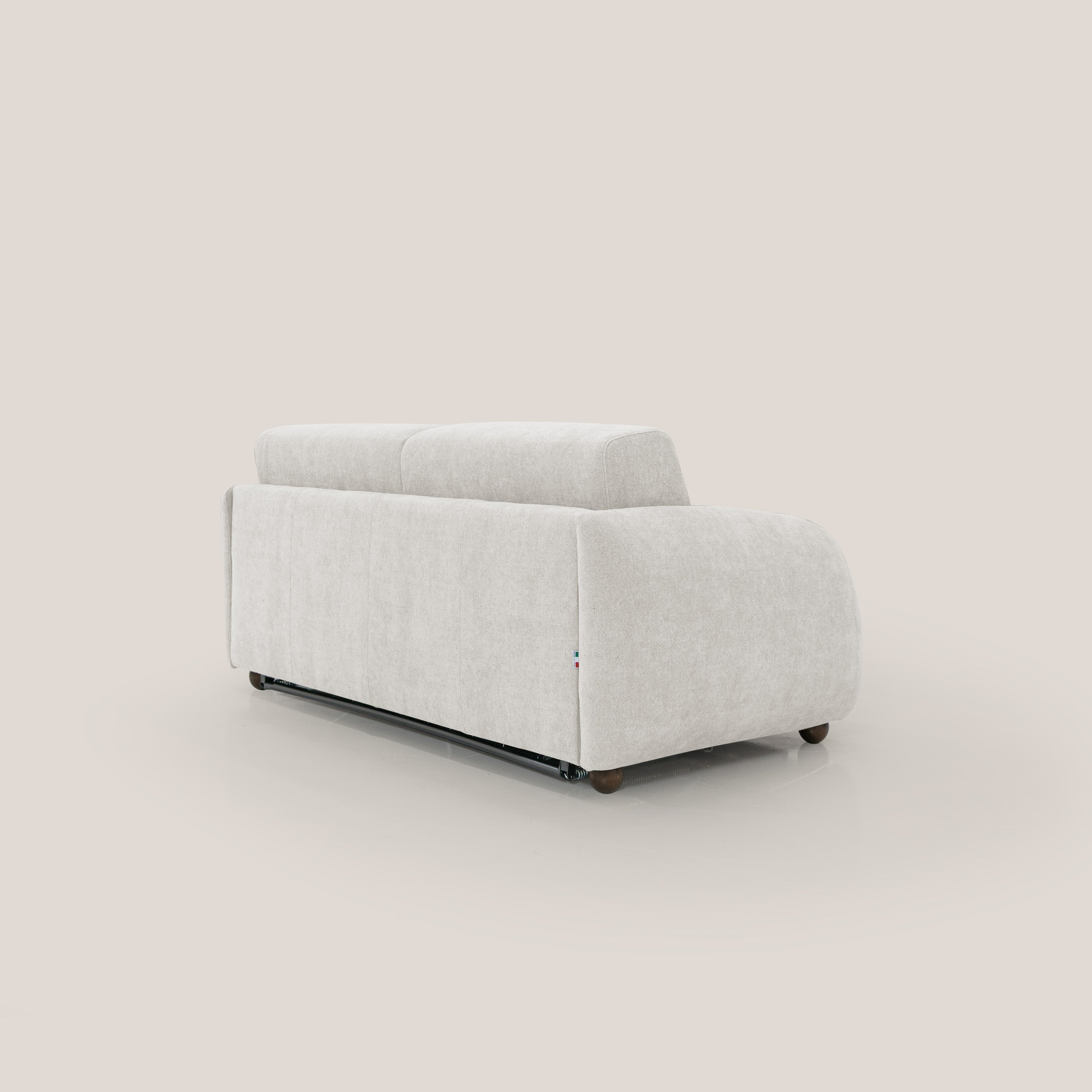 Giglio divano letto scandinavo japandi con materasso H18 cm in tessuto Bouclé impermeabile T07 bianco - divani.store