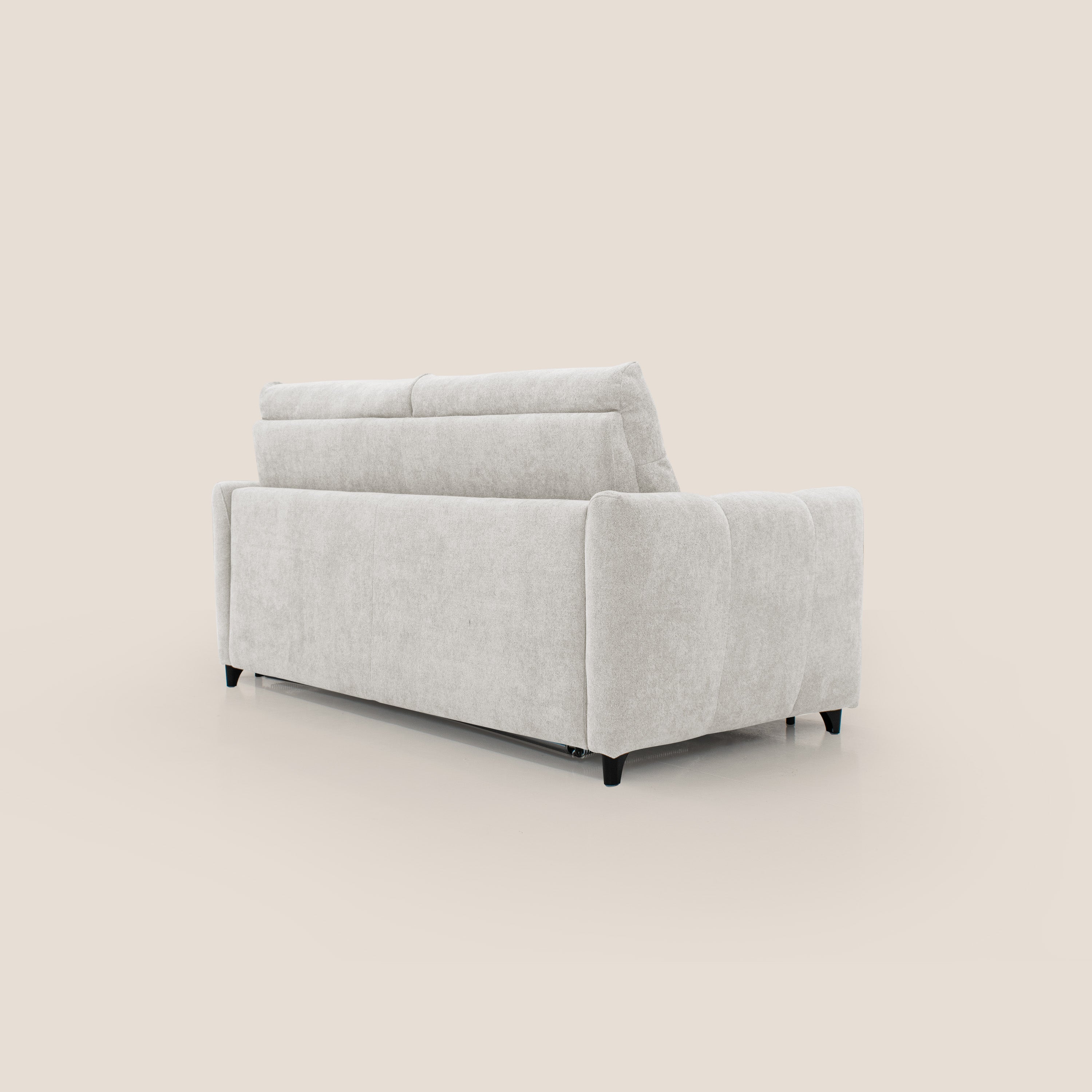 Peonia divano letto scandinavo con materasso H18 cm e morbido e alto schienale in tessuto Bouclé impermeabile T07 bianco - divani.store
