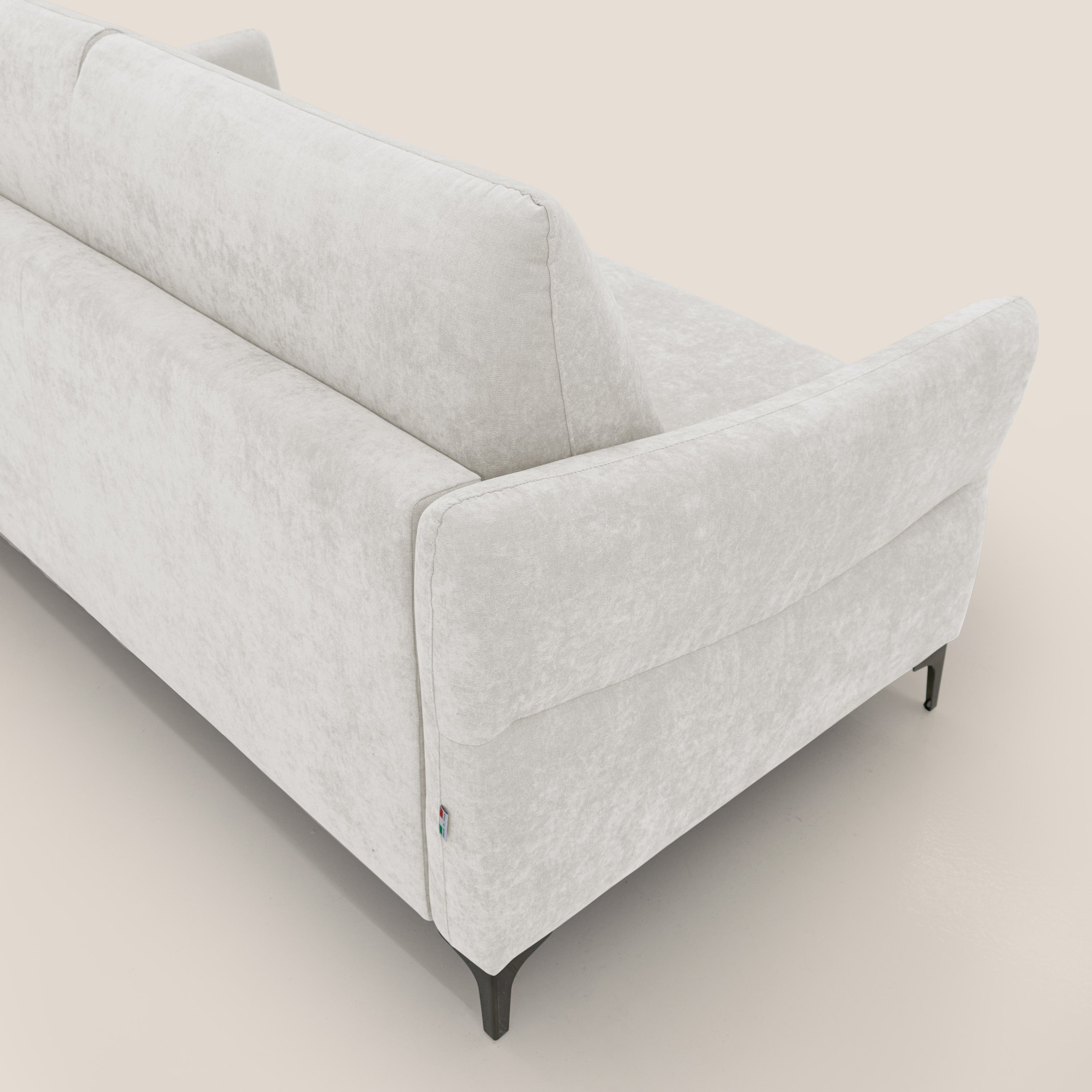 Dalia divano letto con materasso H18 cm e piedi alti in raffinato tessuto smacchiabile T17 bianco - divani.store