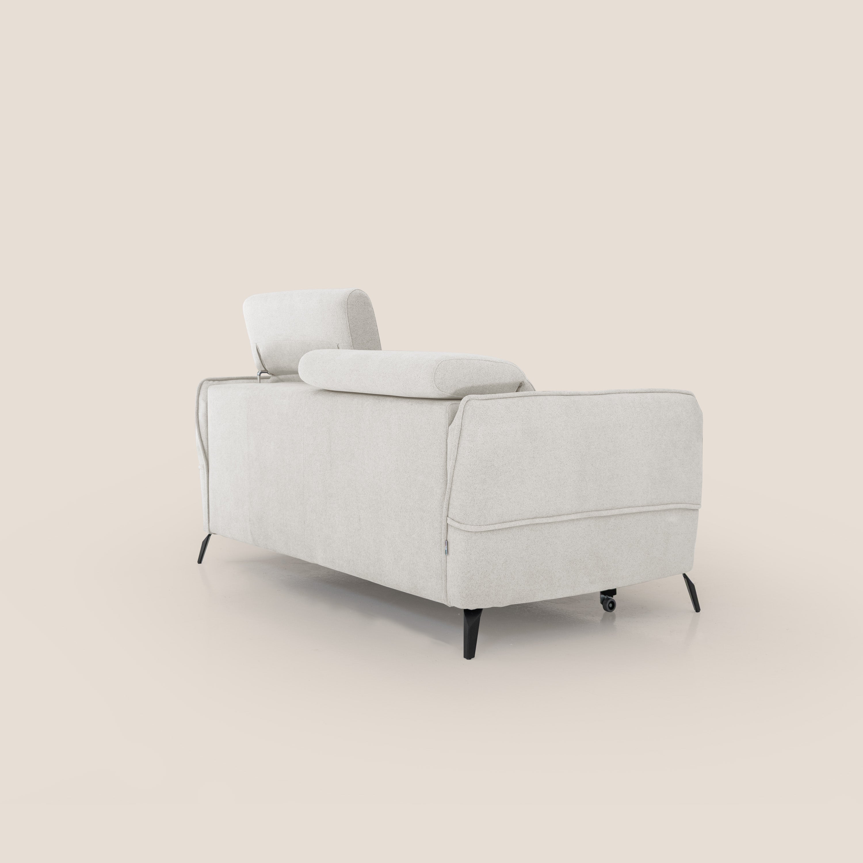 Bloom Divano con poggiapiedi estraibile piedini alti e poggiatesta reclinabili in tessuto bouclé impermeabile T07 bianco - divani.store