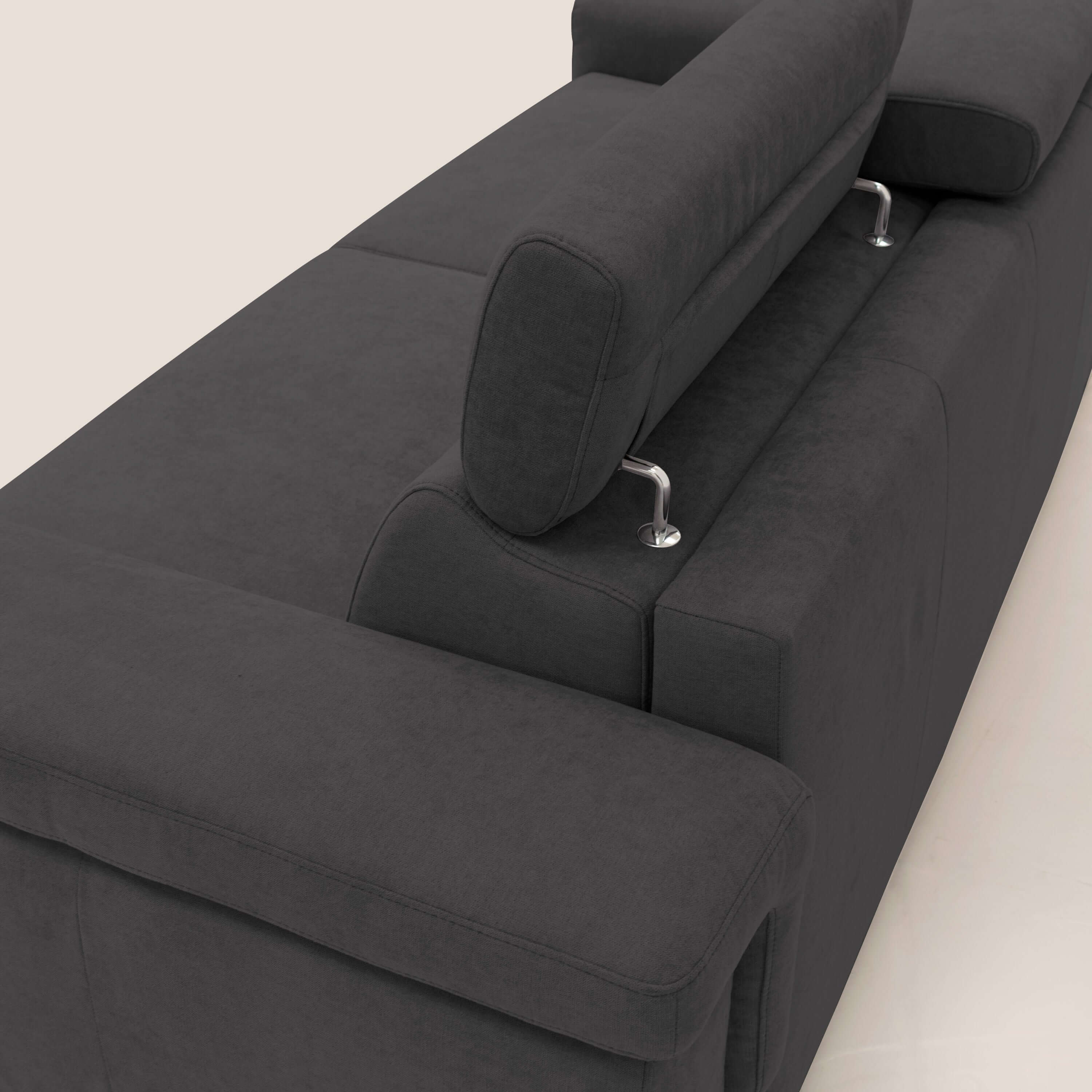 Giunone divano letto con materasso alto 18 cm e poggiatesta reclinabili in tessuto impermeabile T02 nero - divani.store