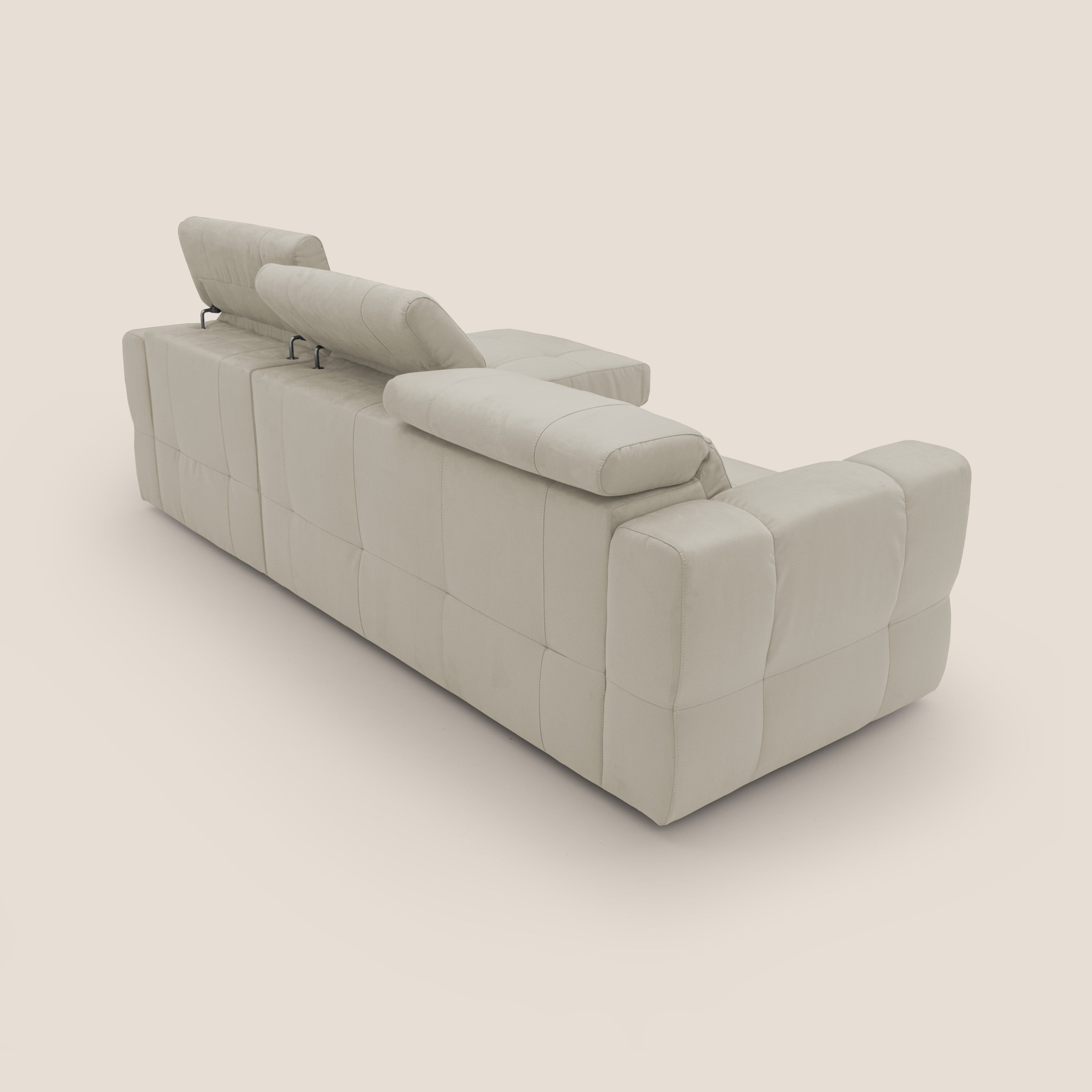 Kronos Divano angolare con pouf estraibile e penisola contenitore in microfibra impermeabile T11 panna - divani.store