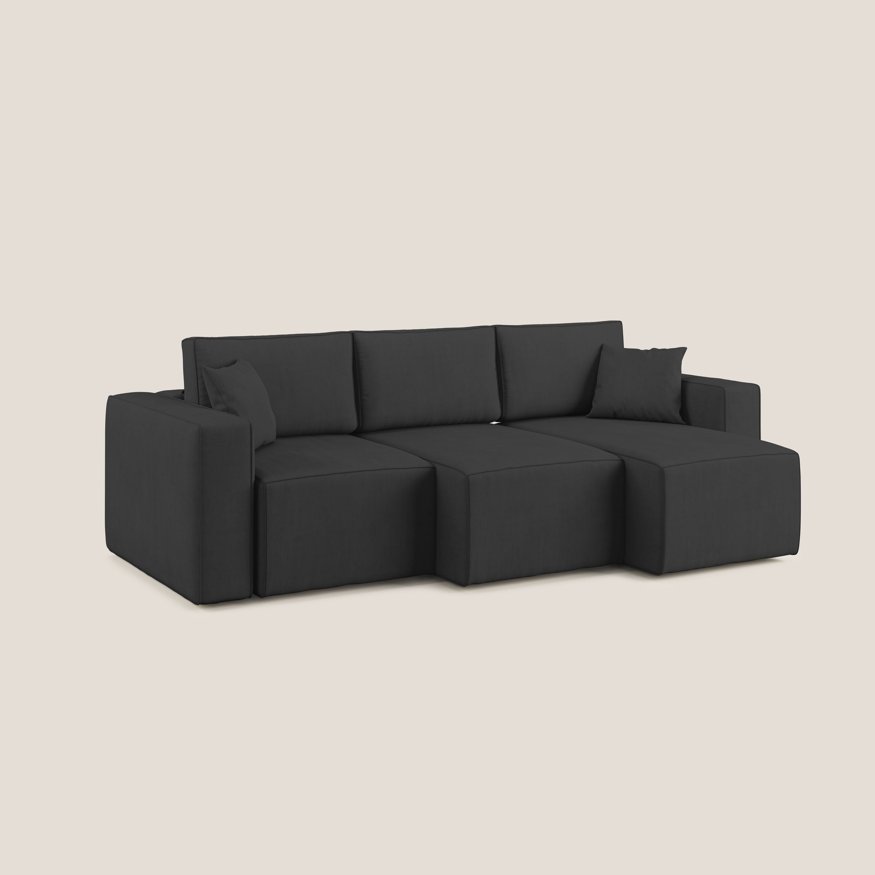 Morfeo divano con 3 sedute estraibili in morbido tessuto impermeabile T02 nero - divani.store