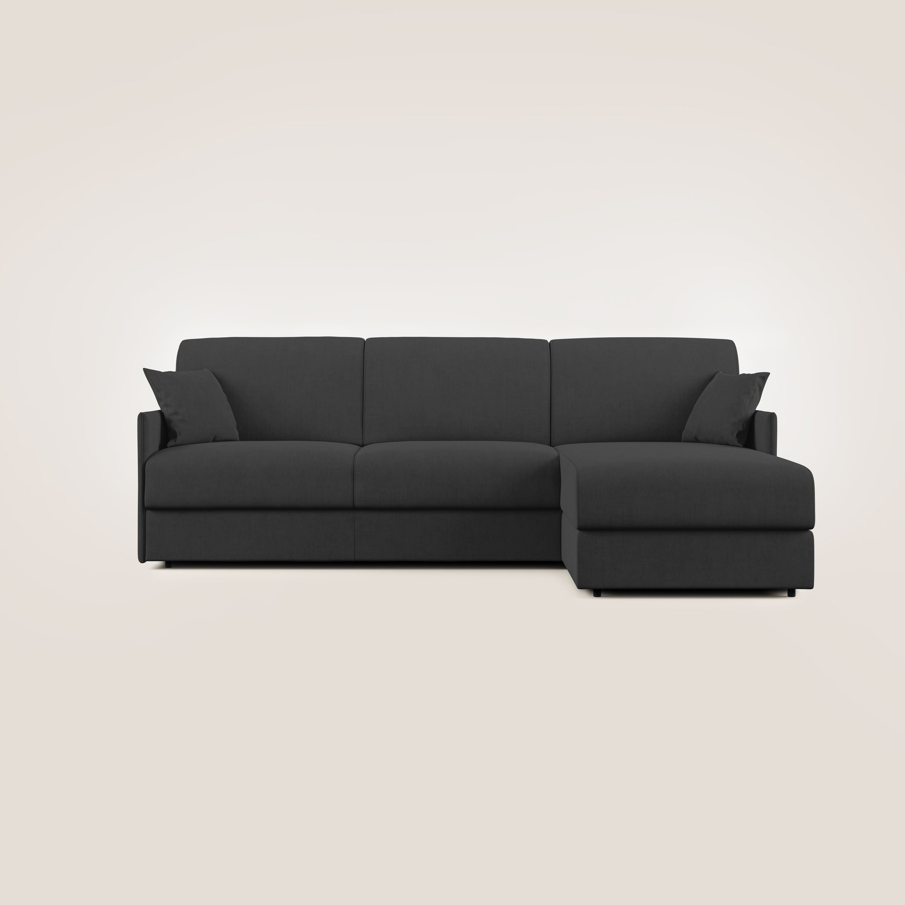 Evans Divano letto angolare con penisola in morbido tessuto impermeabile T02 nero - divani.store