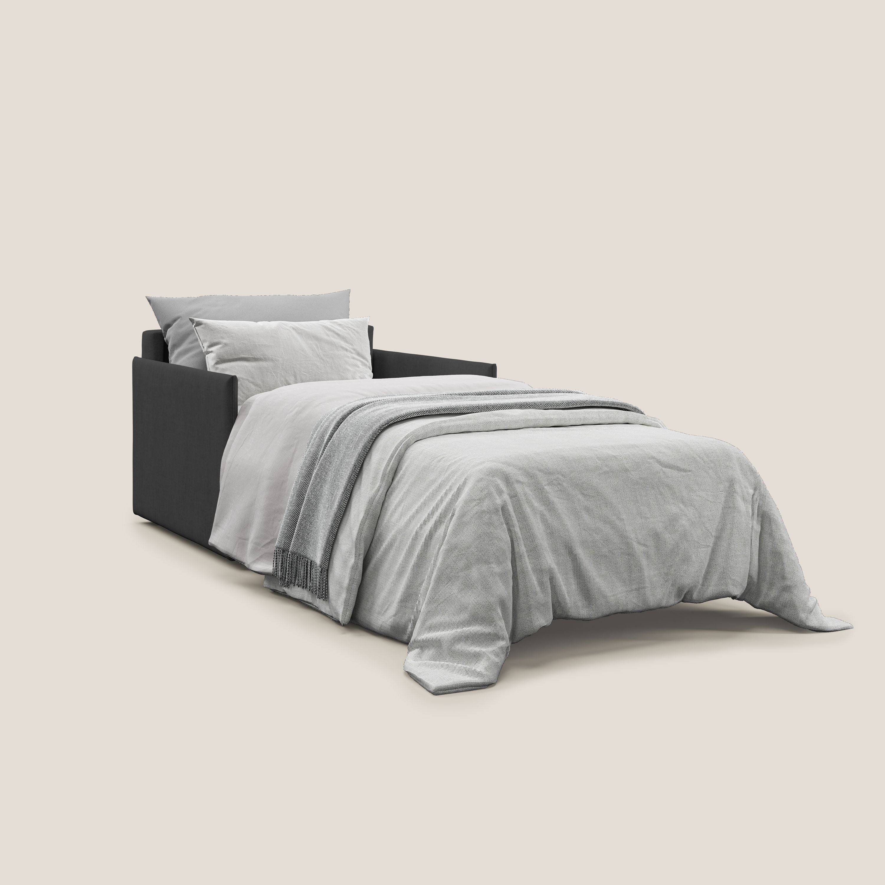 Evans poltrona letto in morbido tessuto impermeabile T02 nero - divani.store