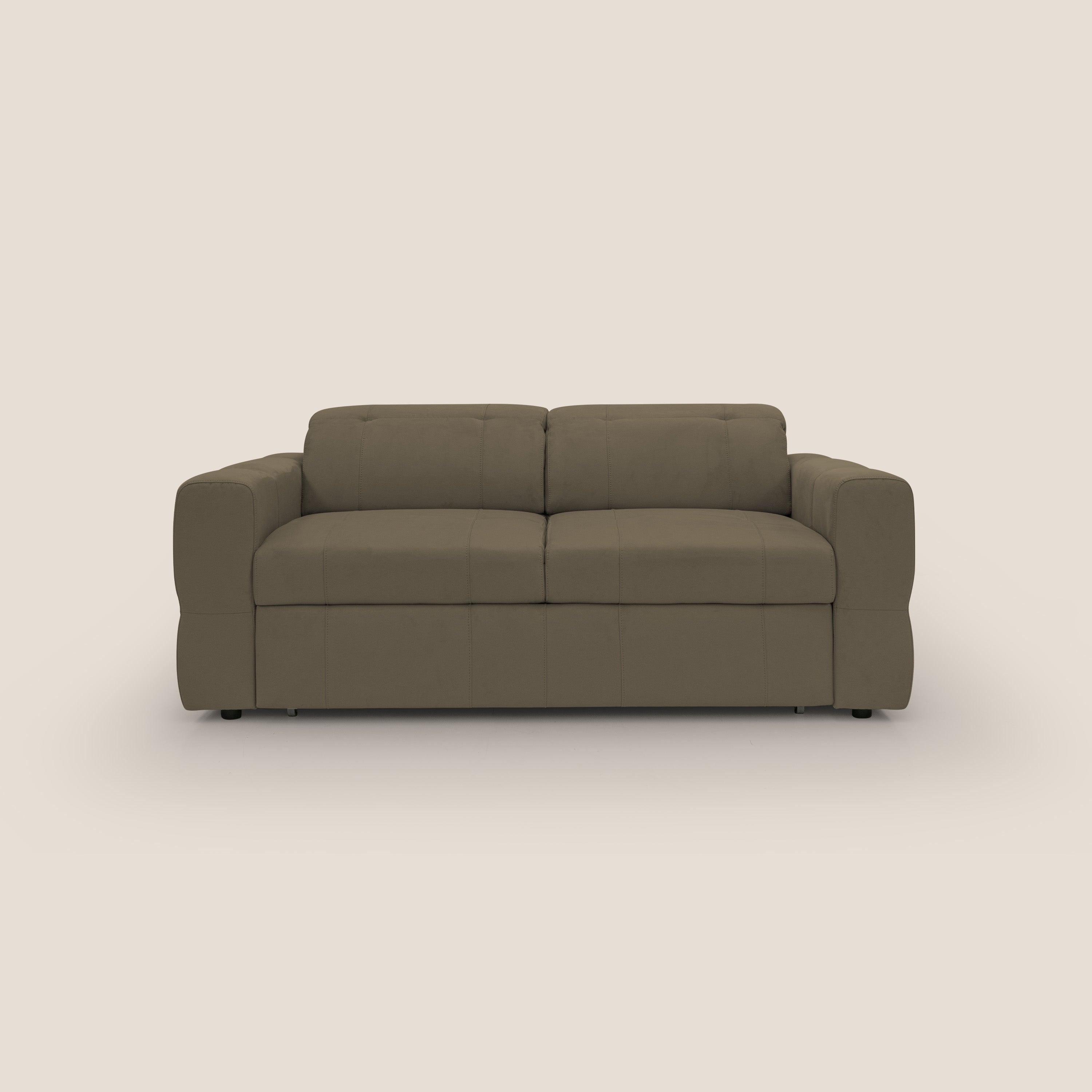 Kronos Divano con pouf estraibile poggiapiedi e poggiatesta reclinabili in morbida microfibra impermeabile T11 marrone - divani.store