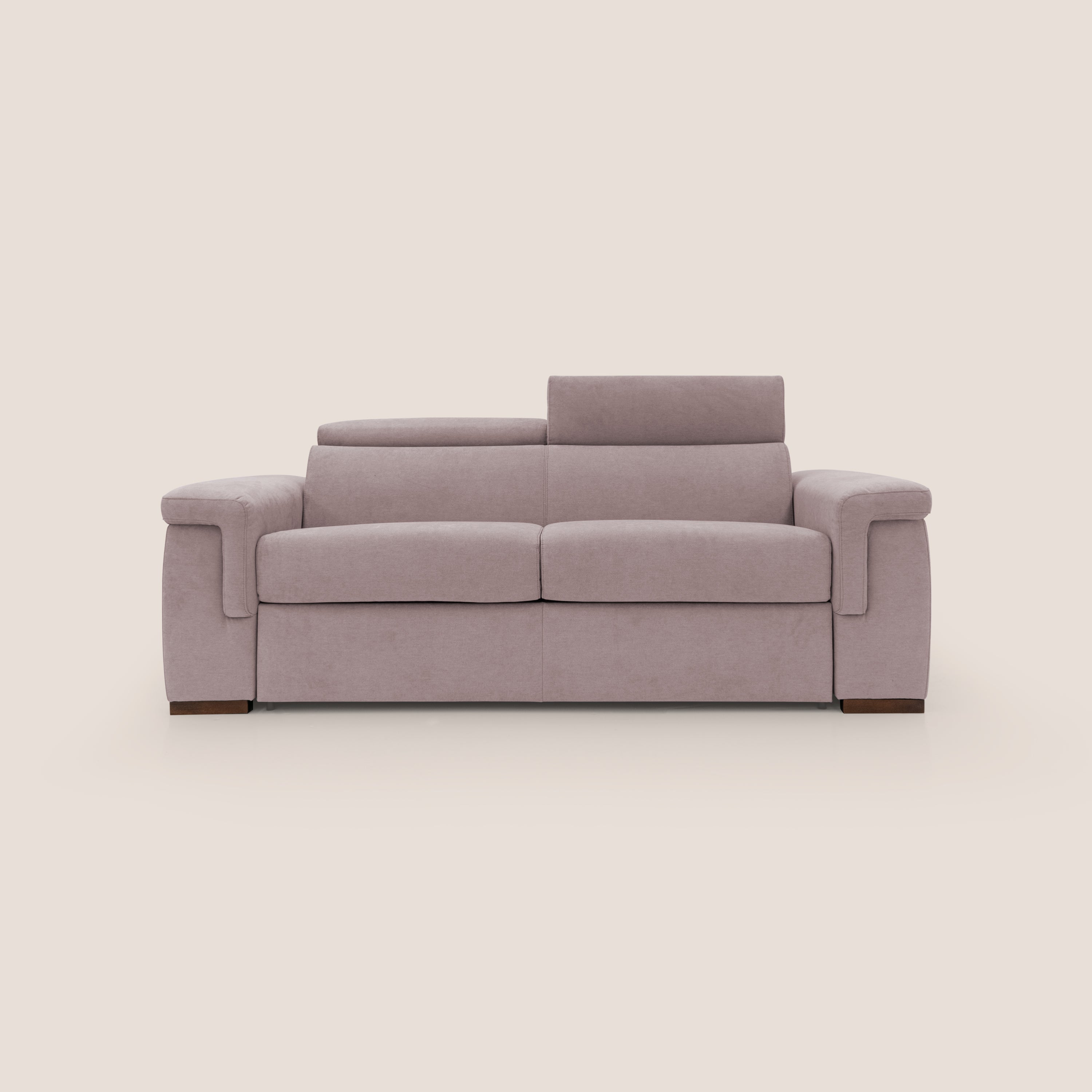 Giunone divano letto con materasso alto 18 cm e poggiatesta reclinabili in tessuto impermeabile T02 rosa - divani.store