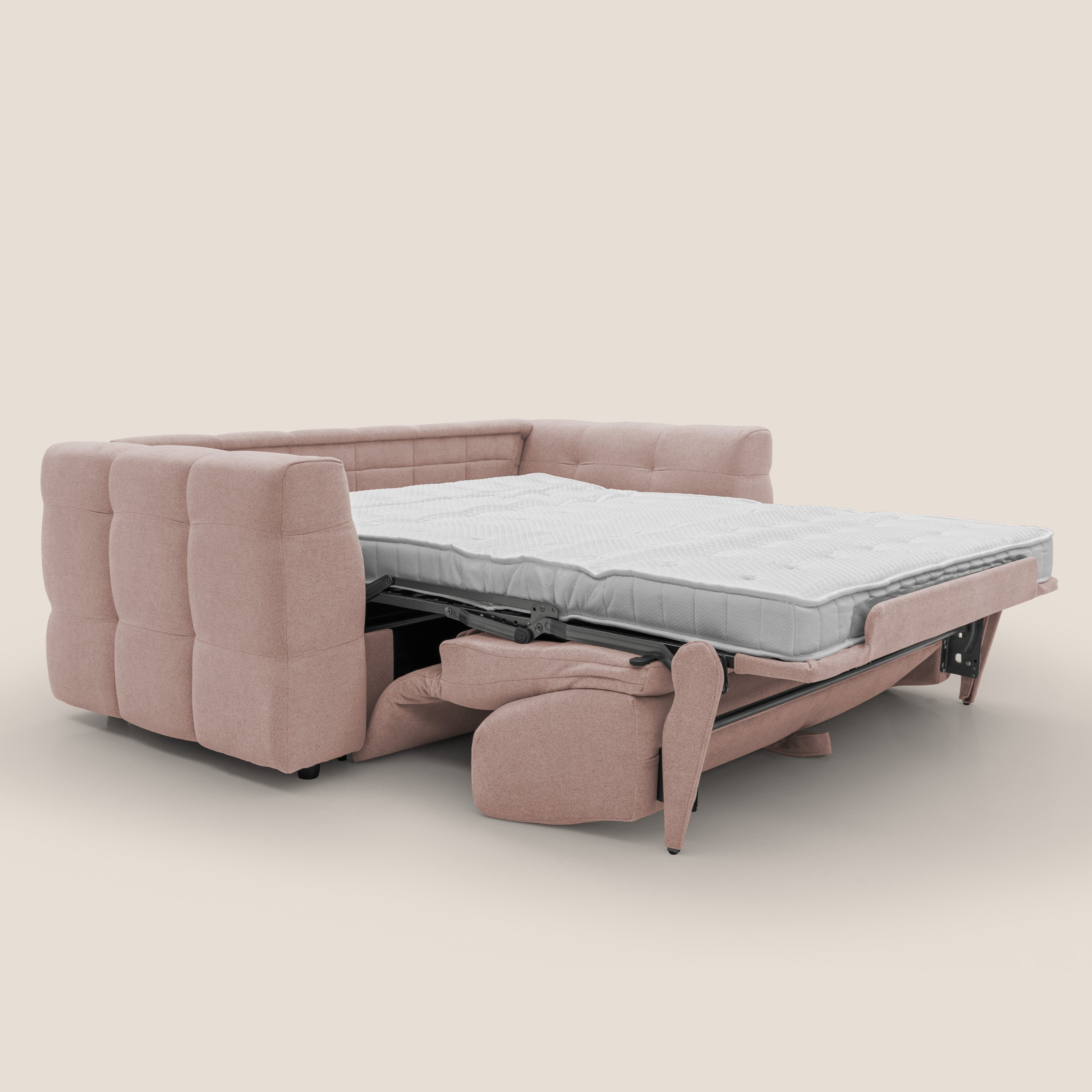 Tender Divano letto matrimoniale dal design innovativo in tessuto bouclet impermeabile T07 rosa - divani.store