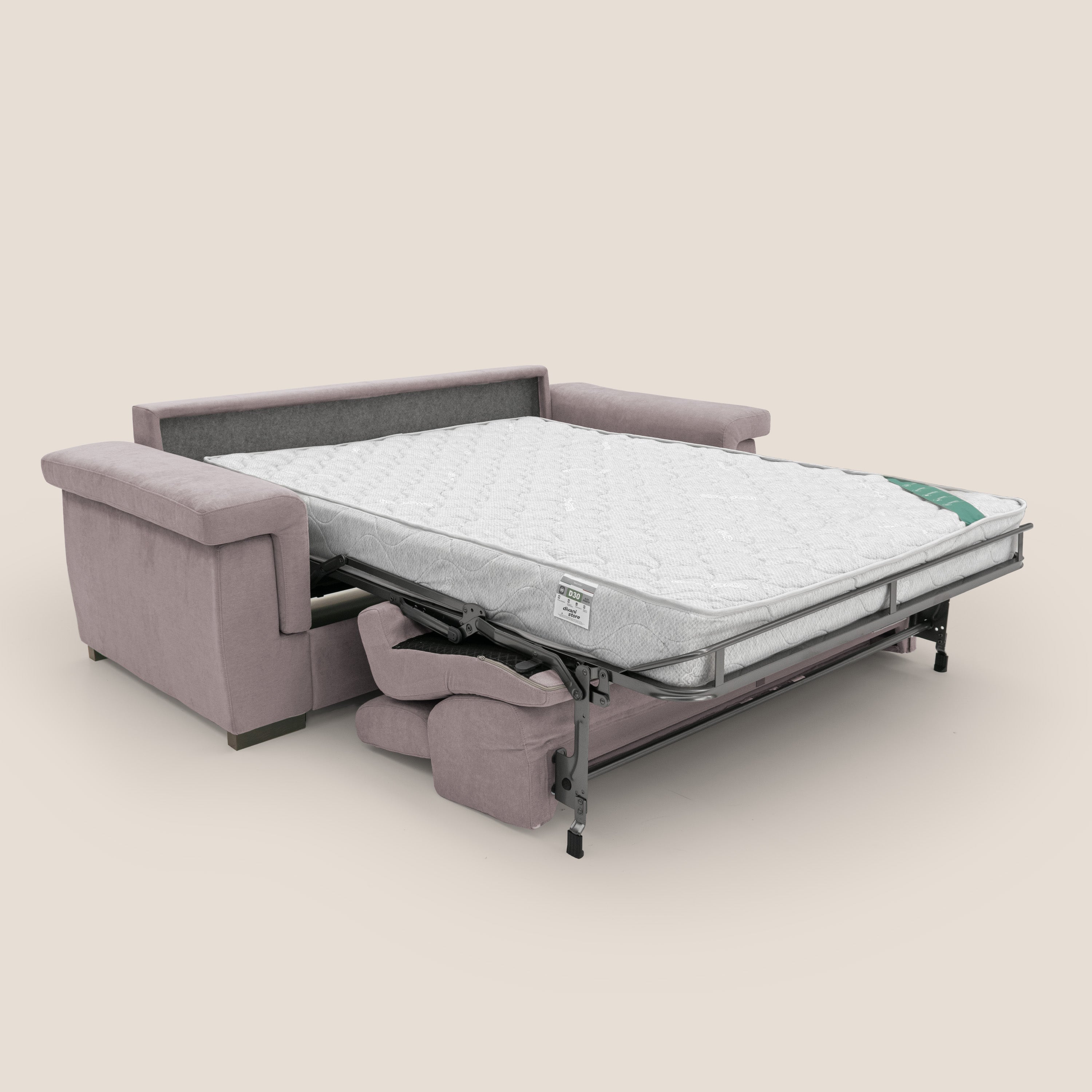 Bjorn divano letto sfoderabile con materasso H18 cm e poggiatesta reclinabili in tessuto impermeabile T02 rosa - divani.store