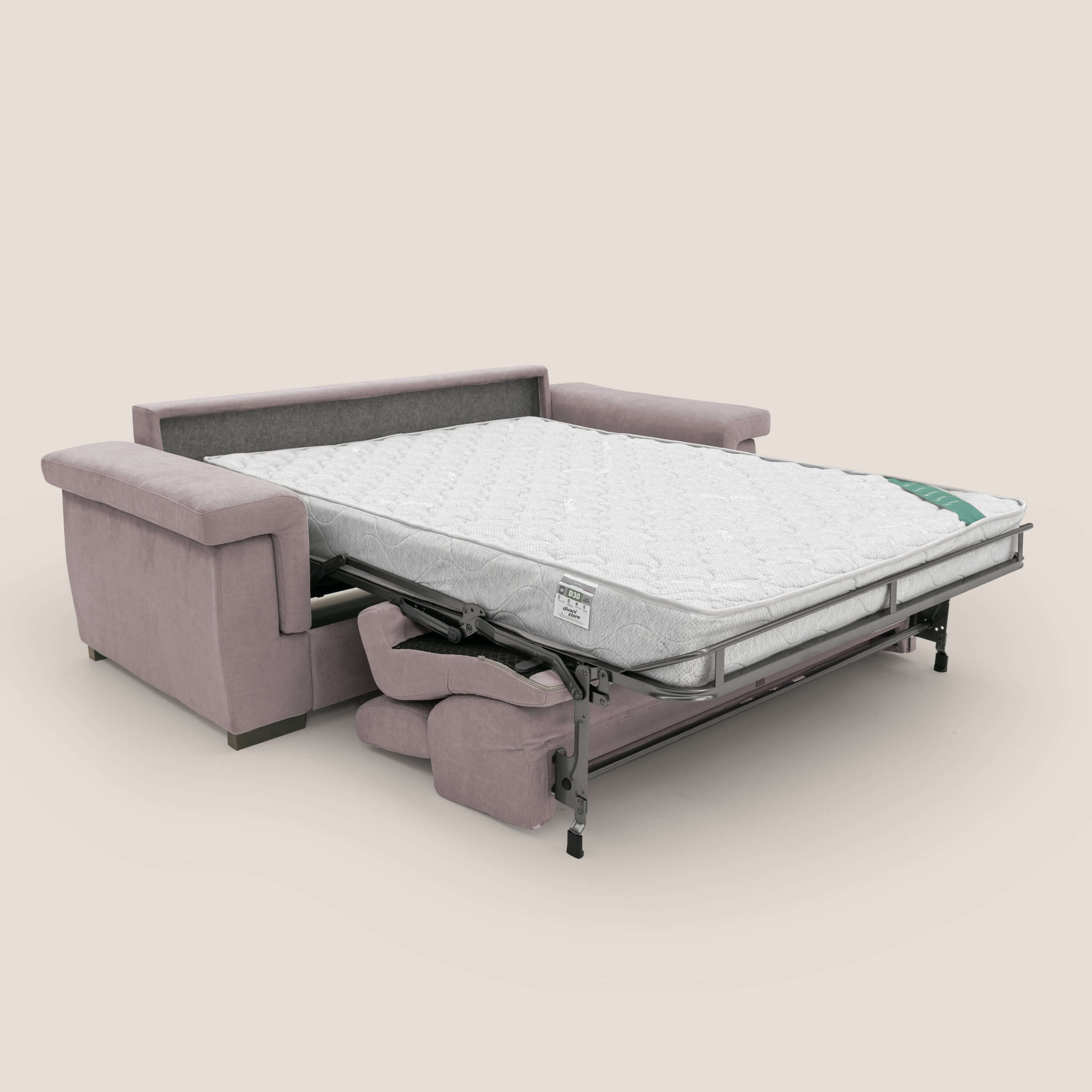 Bjorn divano letto sfoderabile con materasso H18 cm e poggiatesta reclinabili in tessuto impermeabile T02 rosa - divani.store