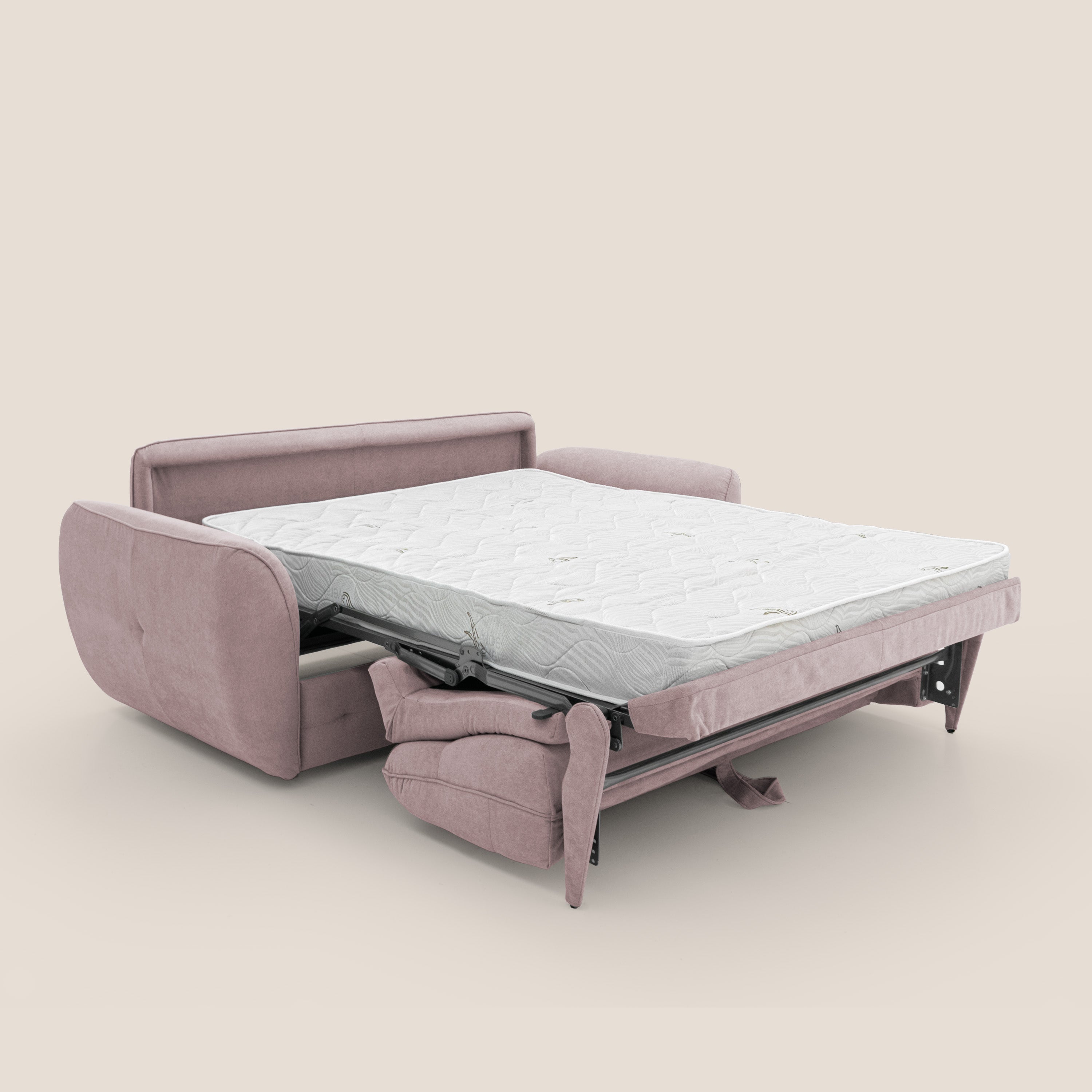 Zeus Divano letto scandinavo con schienale alto in tessuto impermeabile T02 rosa - divani.store