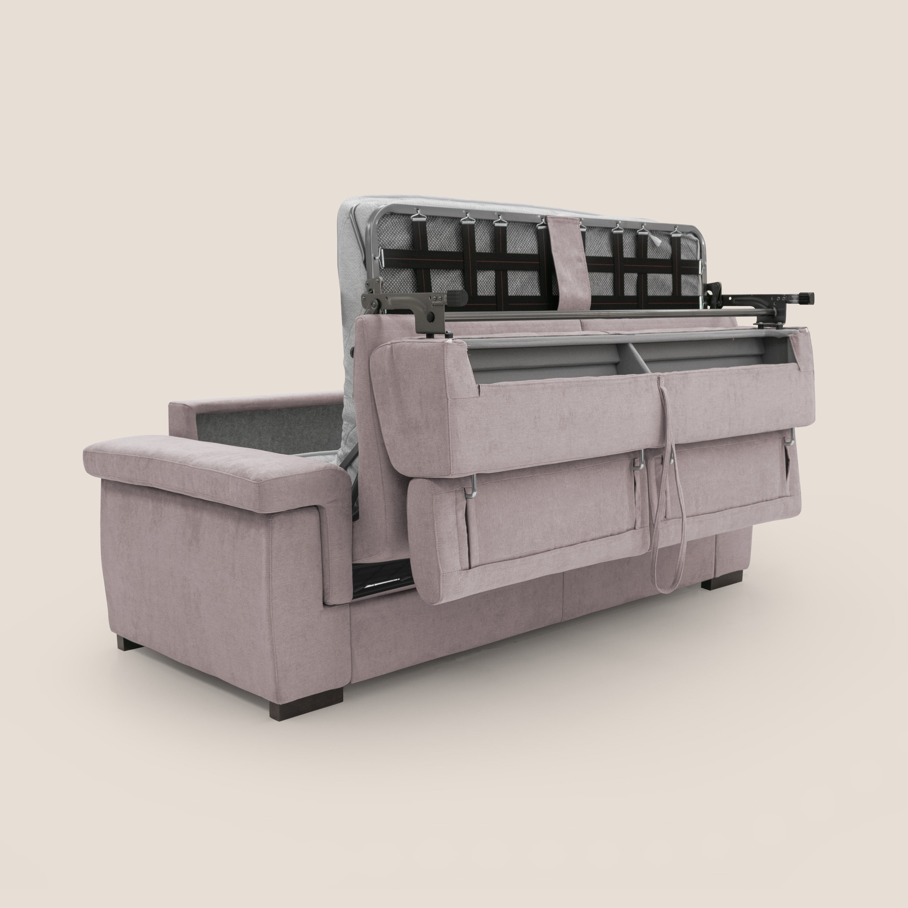 Bjorn divano letto sfoderabile con materasso H18 cm e poggiatesta reclinabili in tessuto impermeabile T02 rosa - divani.store