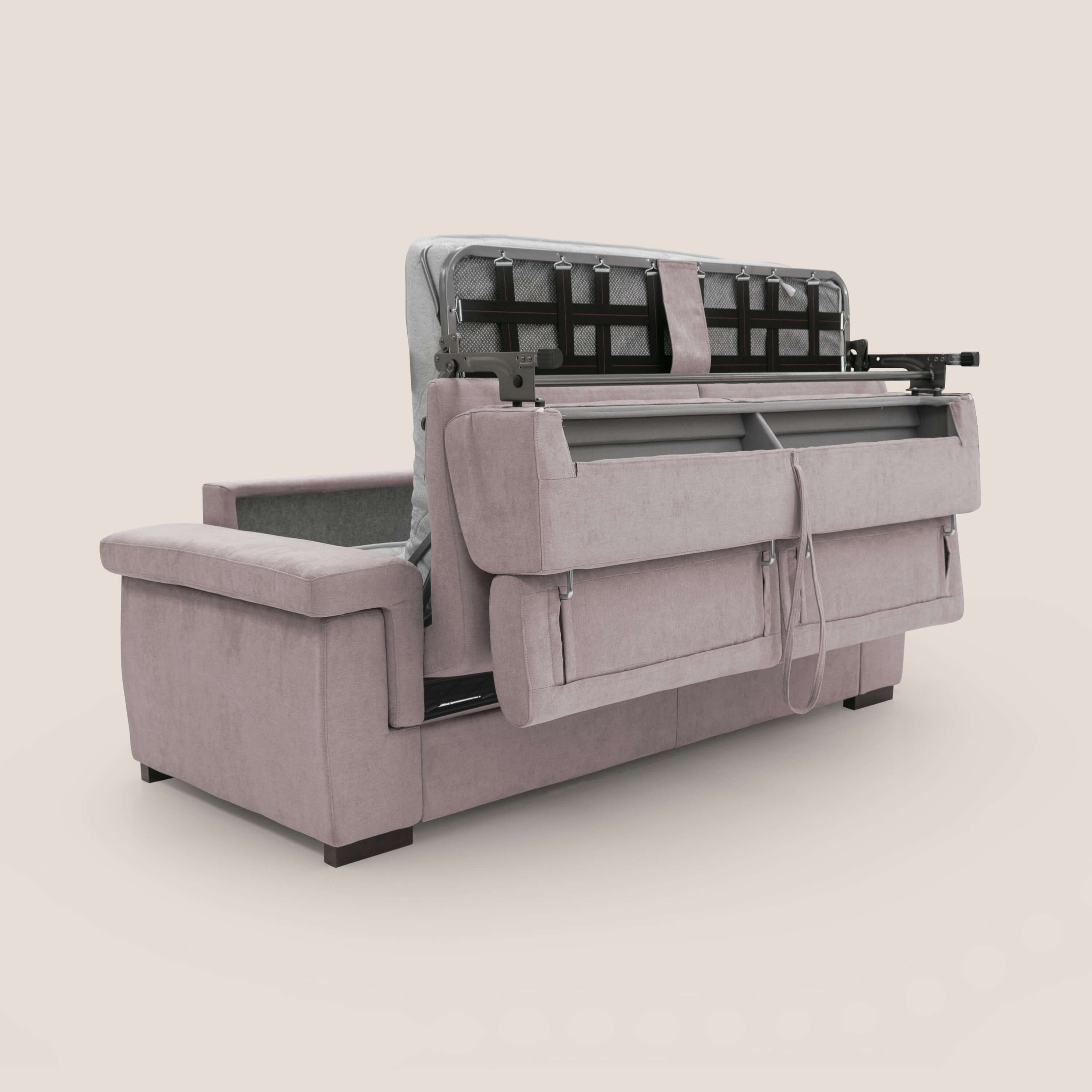 Bjorn divano letto sfoderabile con materasso H18 cm e poggiatesta reclinabili in tessuto impermeabile T02 rosa - divani.store