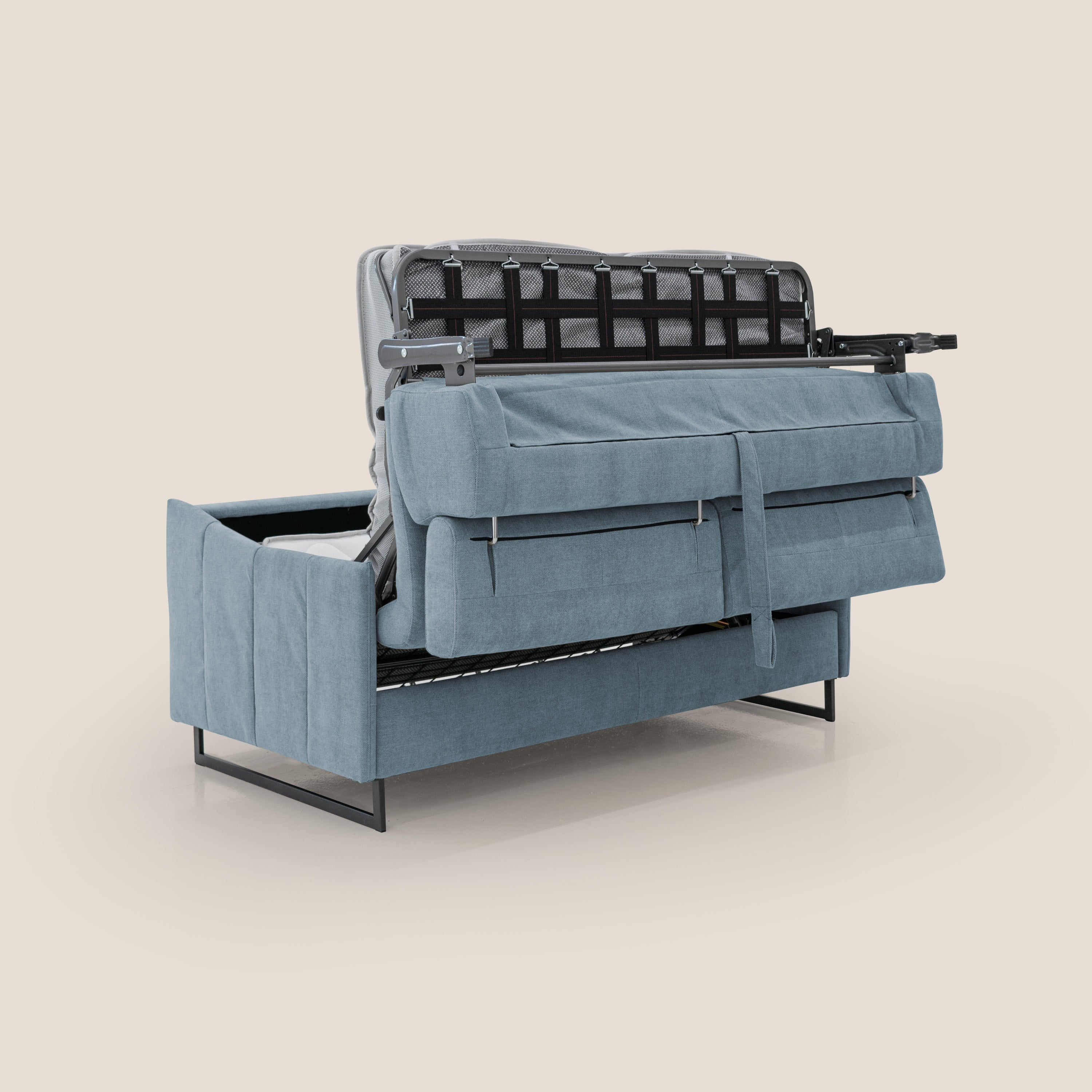 Loto divano letto salvaspazio materasso H18 cm con piedi alti in morbido tessuto impermeabile T14 carta da zucchero - divani.store