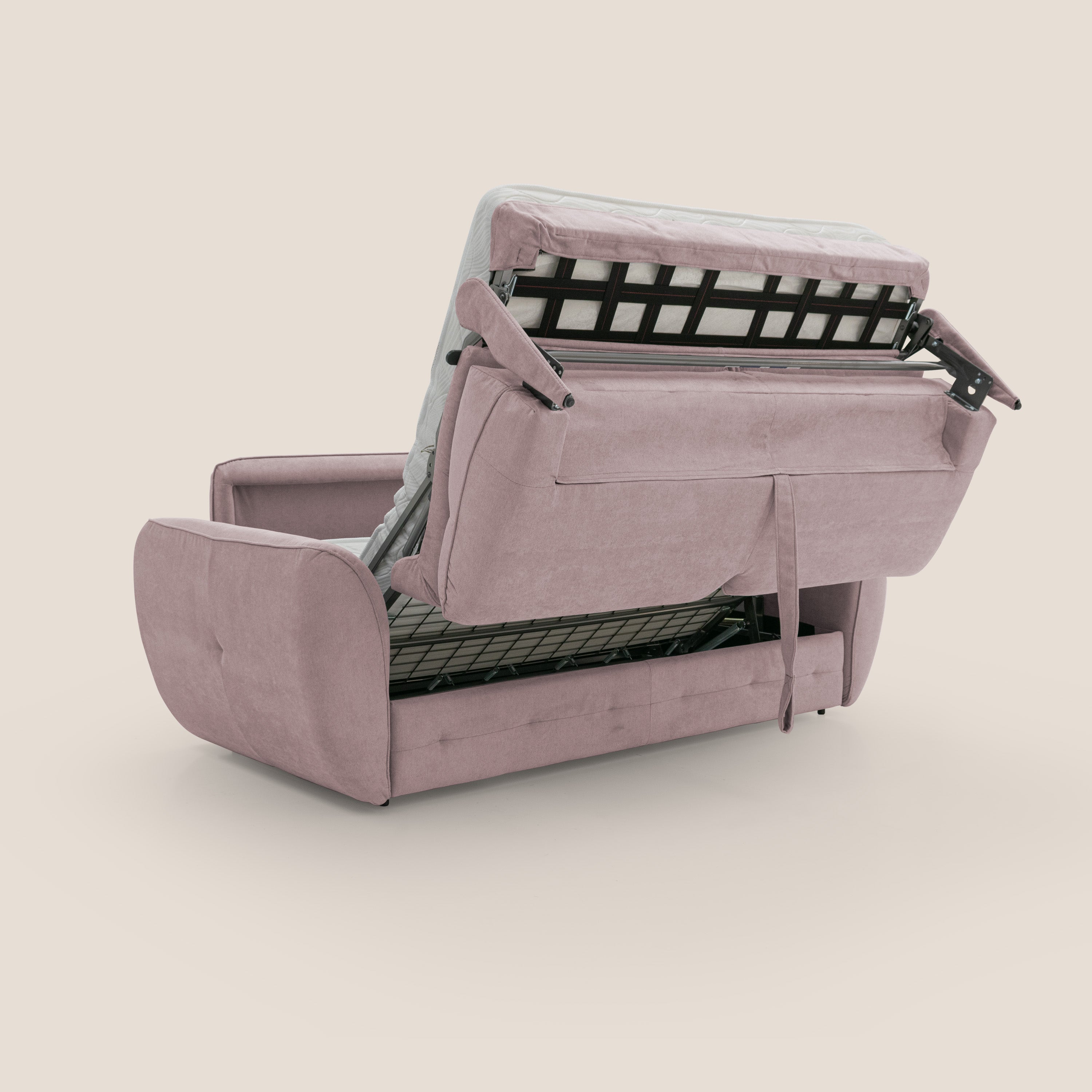 Zeus Divano letto scandinavo con schienale alto in tessuto impermeabile T02 rosa - divani.store