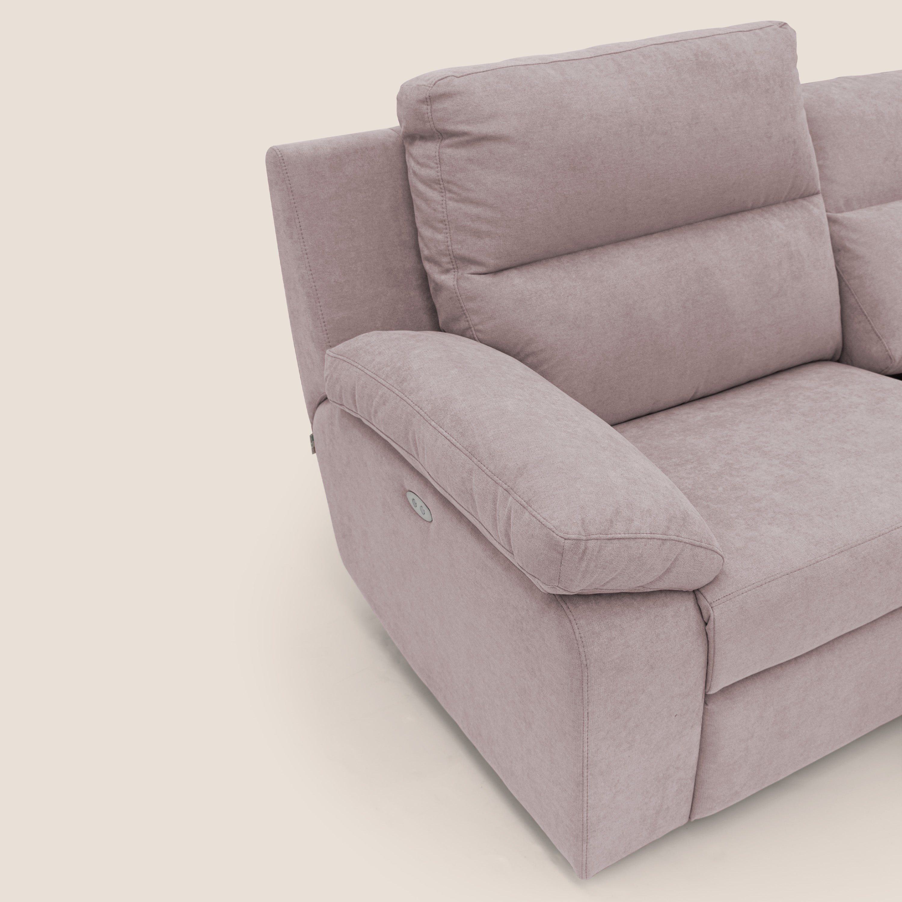 Romeo Divano relax con recliner elettrico in morbido tessuto impermeabile T02 rosa - divani.store