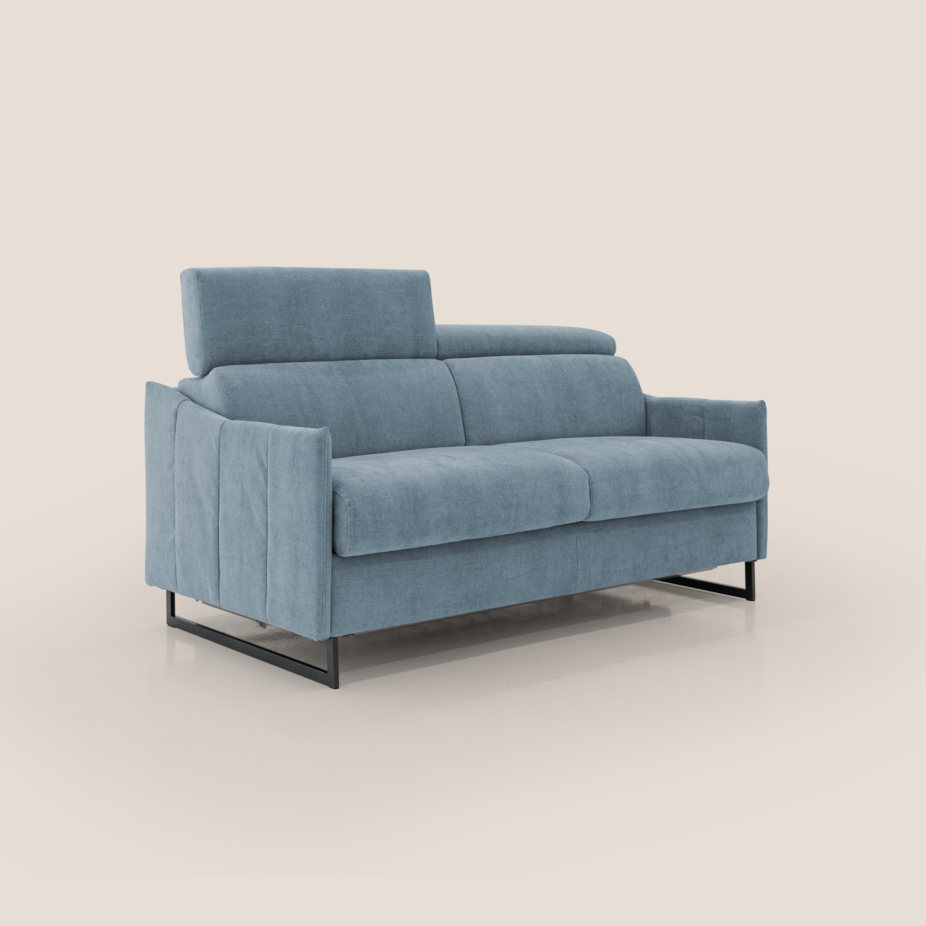 Loto divano letto salvaspazio materasso H18 cm con piedi alti in morbido tessuto impermeabile T14 carta da zucchero - divani.store