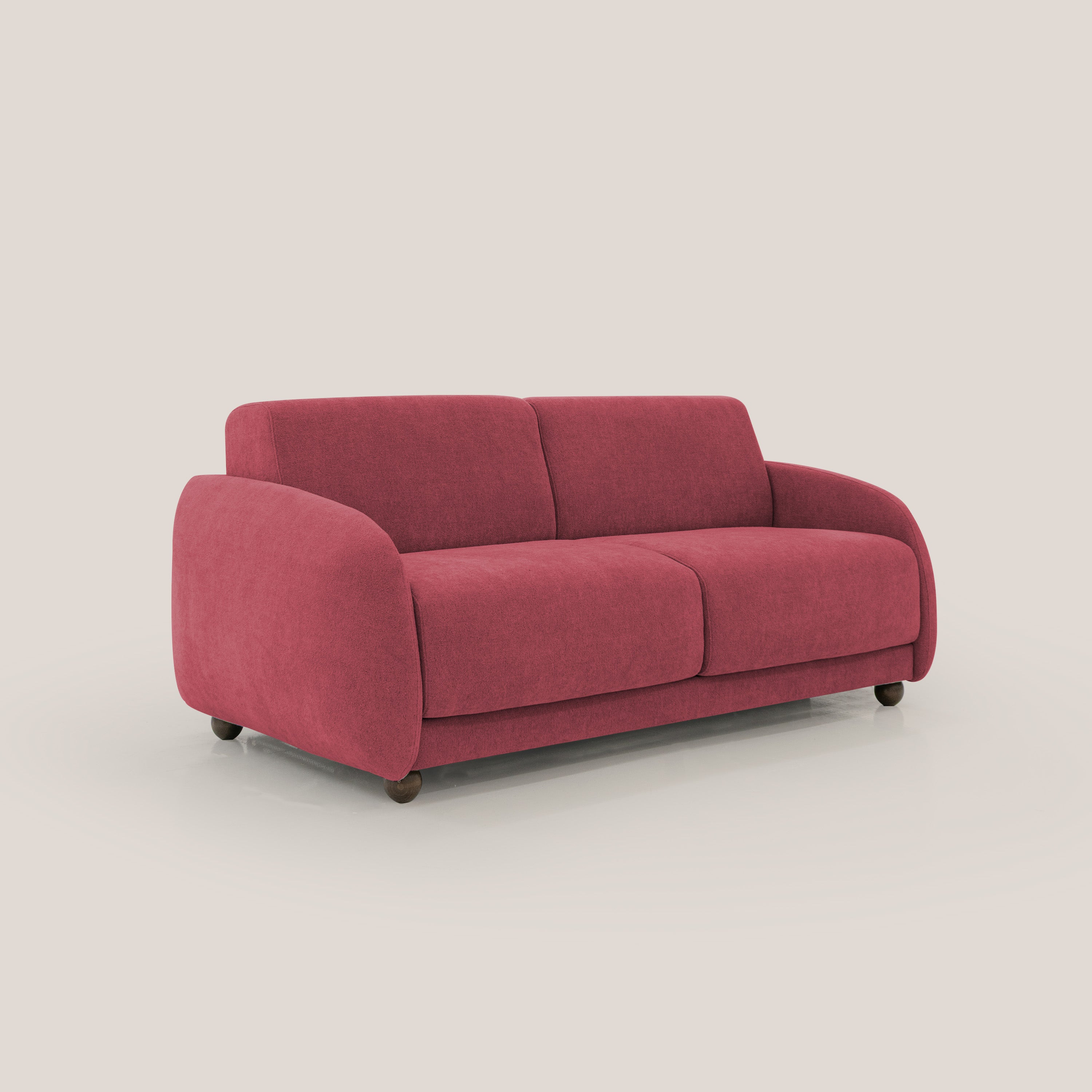 Giglio divano letto scandinavo japandi con materasso H18 cm in tessuto Bouclé impermeabile T07 rosso - divani.store