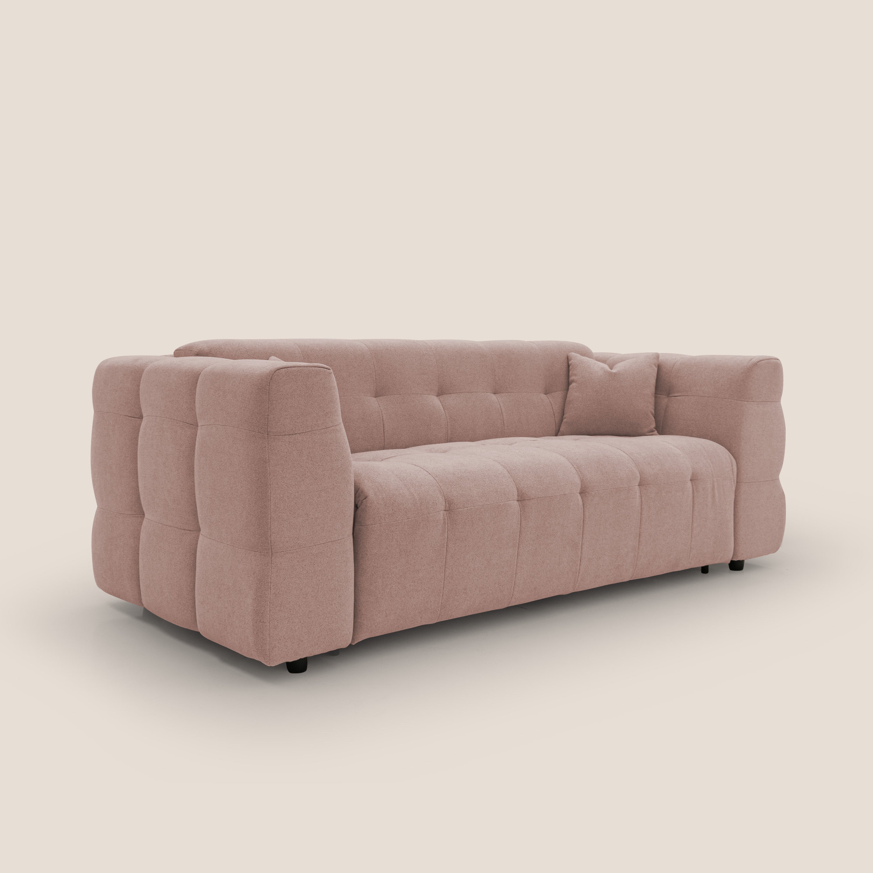 Tender Divano letto matrimoniale dal design innovativo in tessuto bouclet impermeabile T07 rosa - divani.store