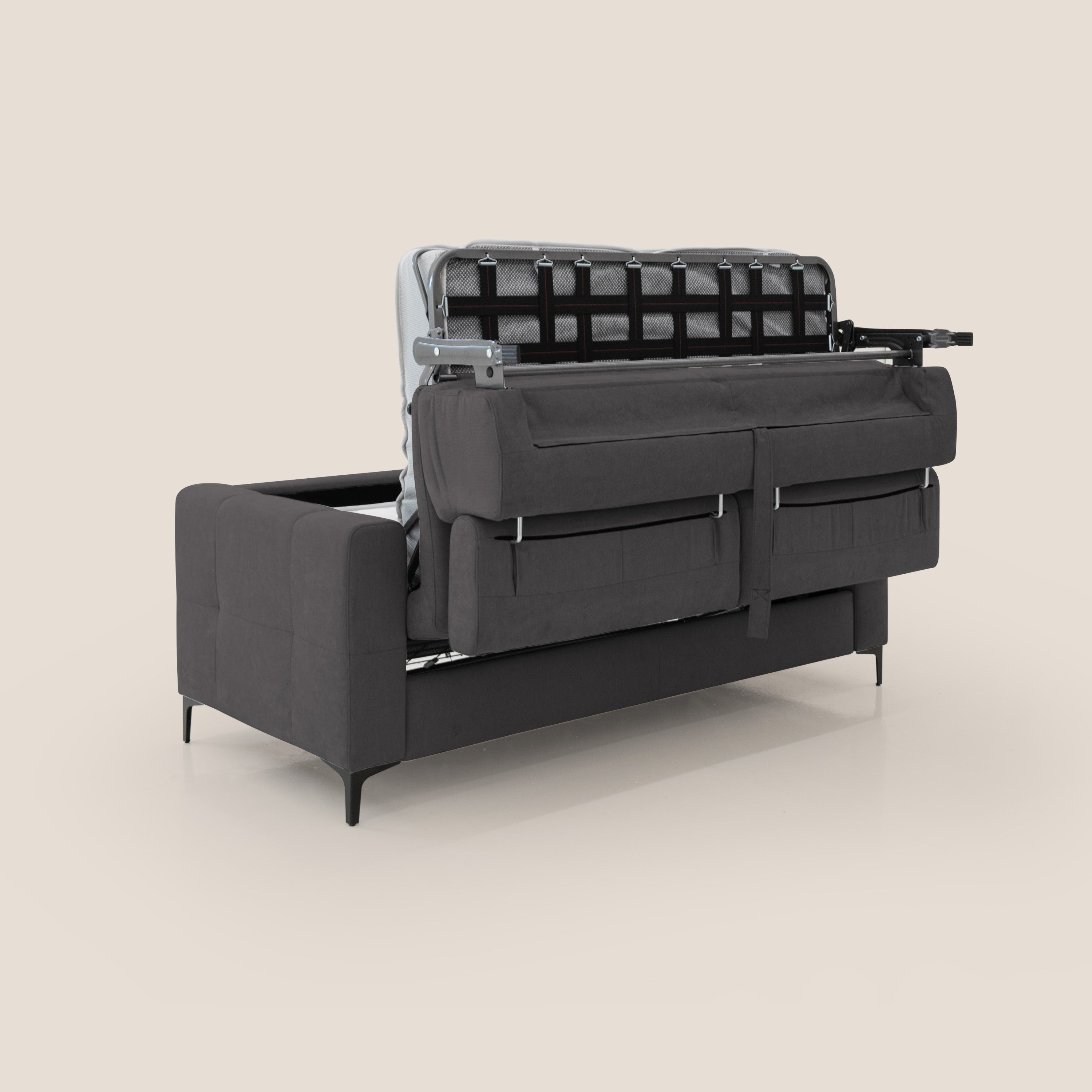 Gardenia divano letto materasso alto 18 cm con poggiatesta reclinabili e rivestimento impermeabile T02 nero - divani.store