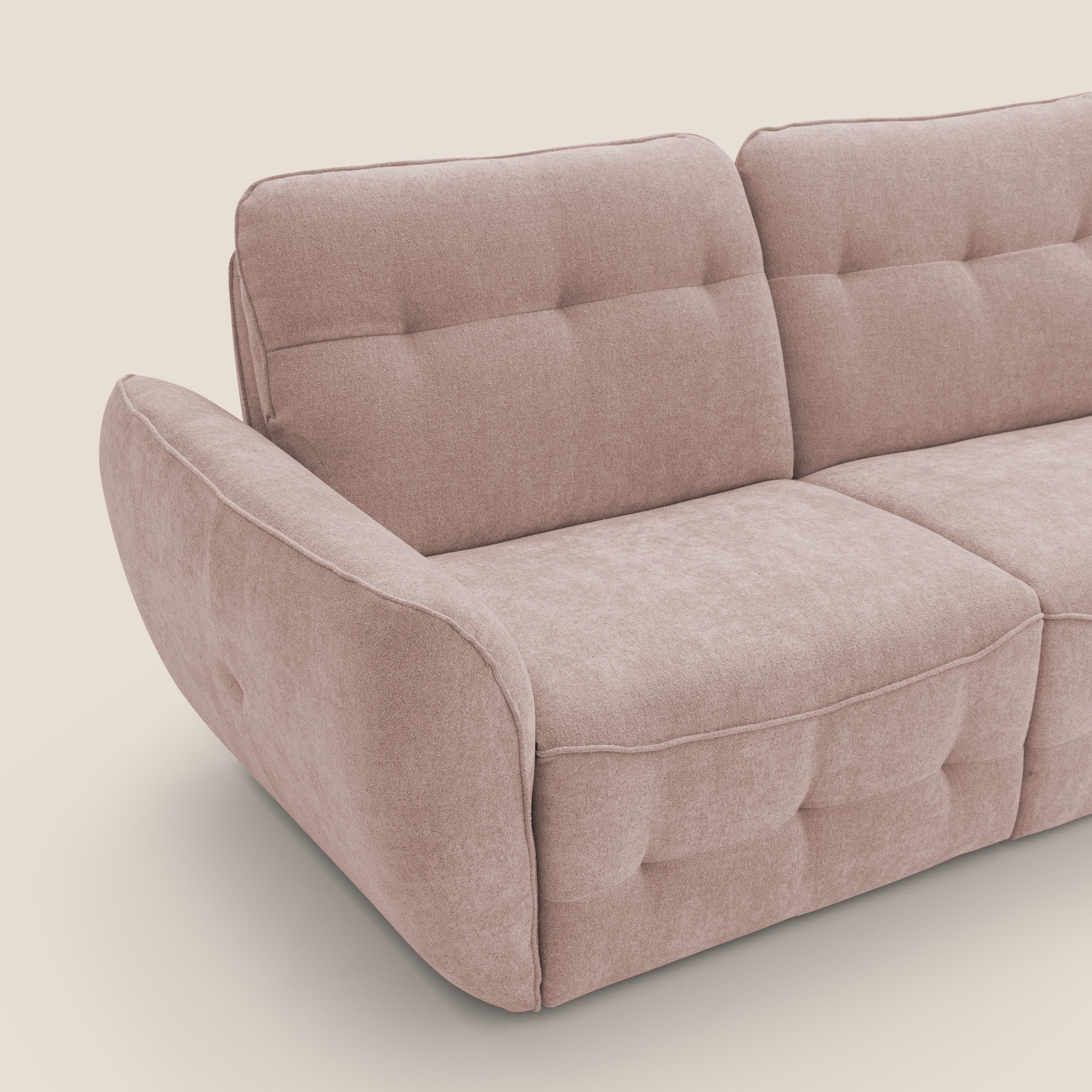 Cerbero divano 2 e 3 posti in morbido bouclé impermeabile T07 rosa - divani.store