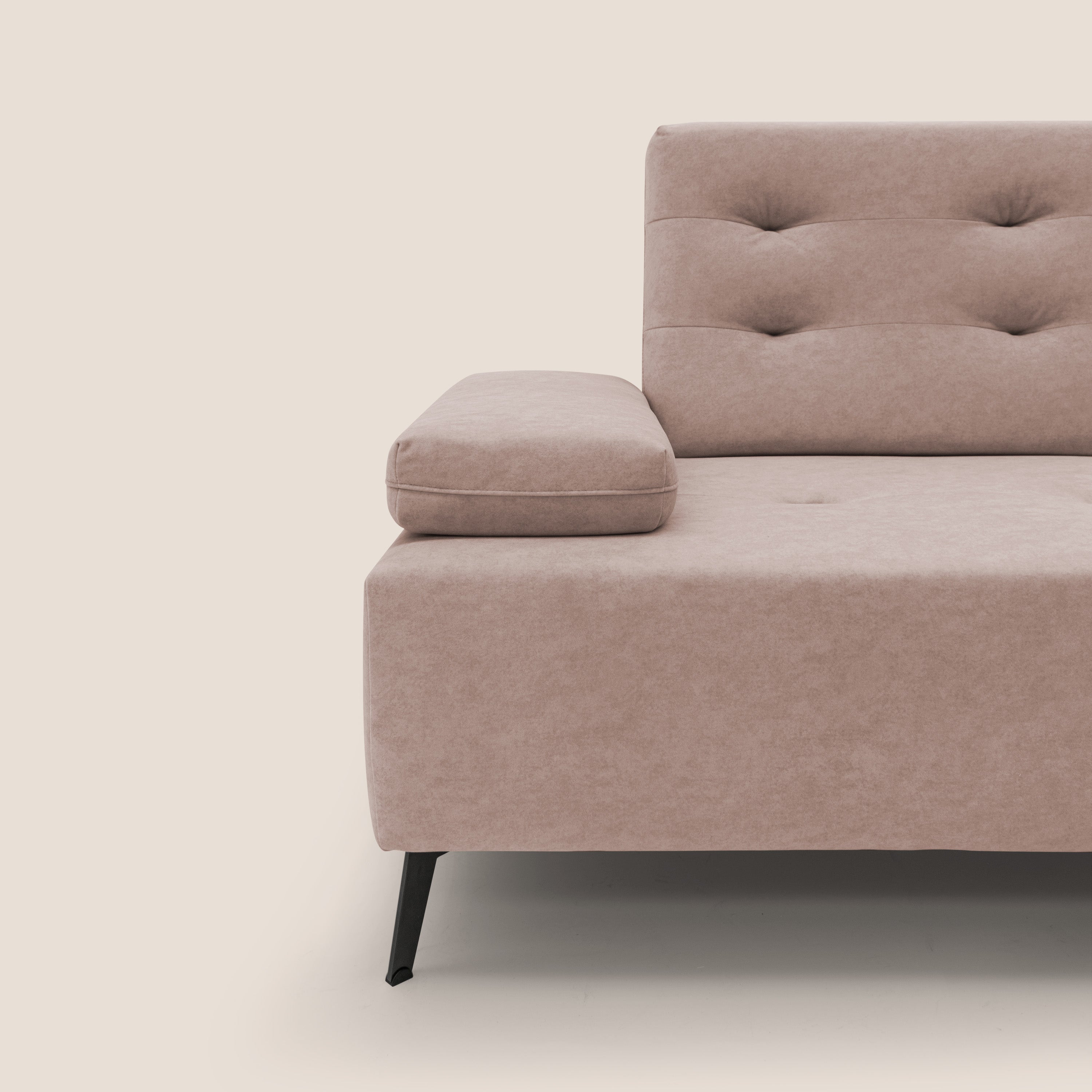 Lugano Divano angolare con schienali traslanti in microfibra effetto velluto T09 rosa - divani.store