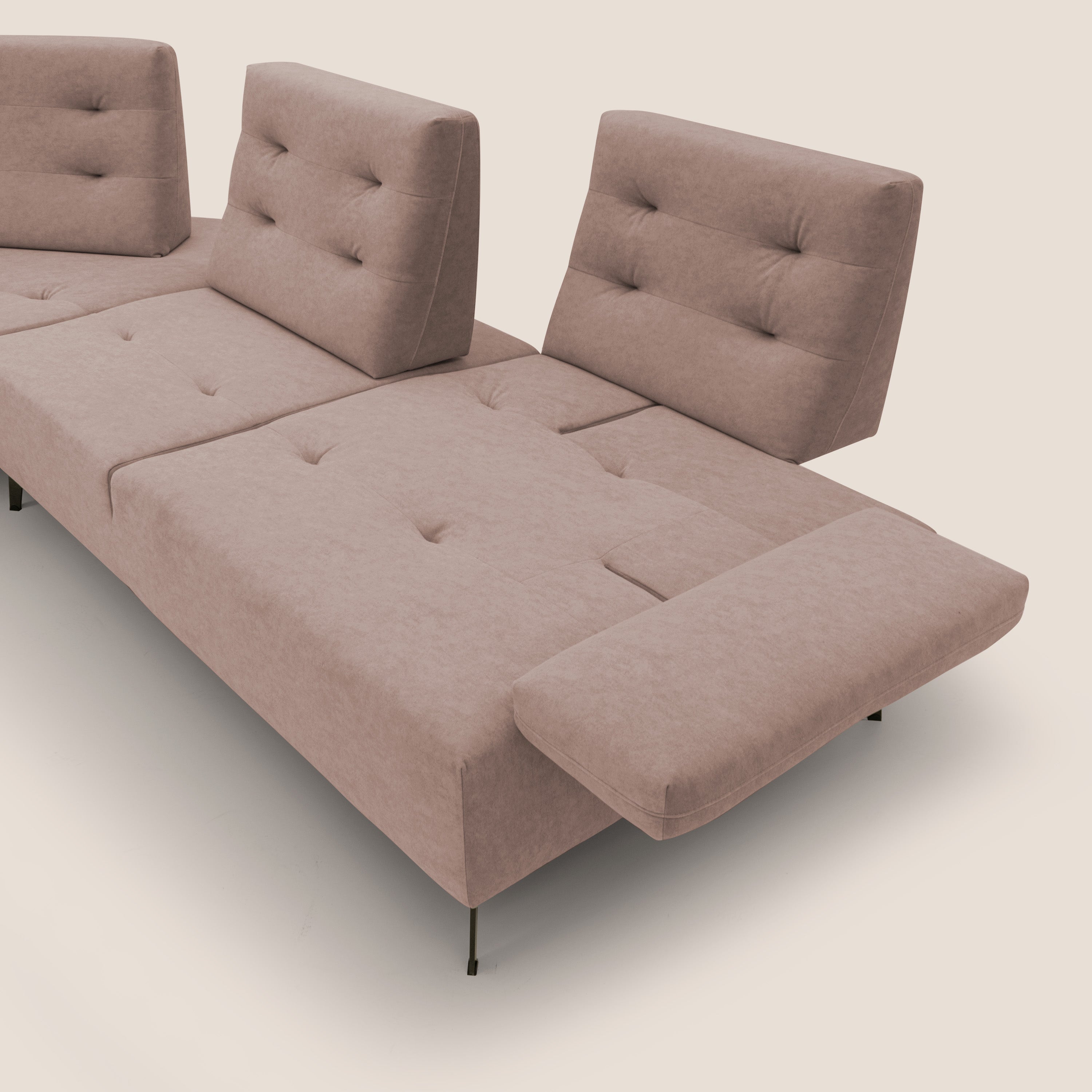 Lugano Divano angolare con schienali traslanti in microfibra effetto velluto T09 rosa - divani.store