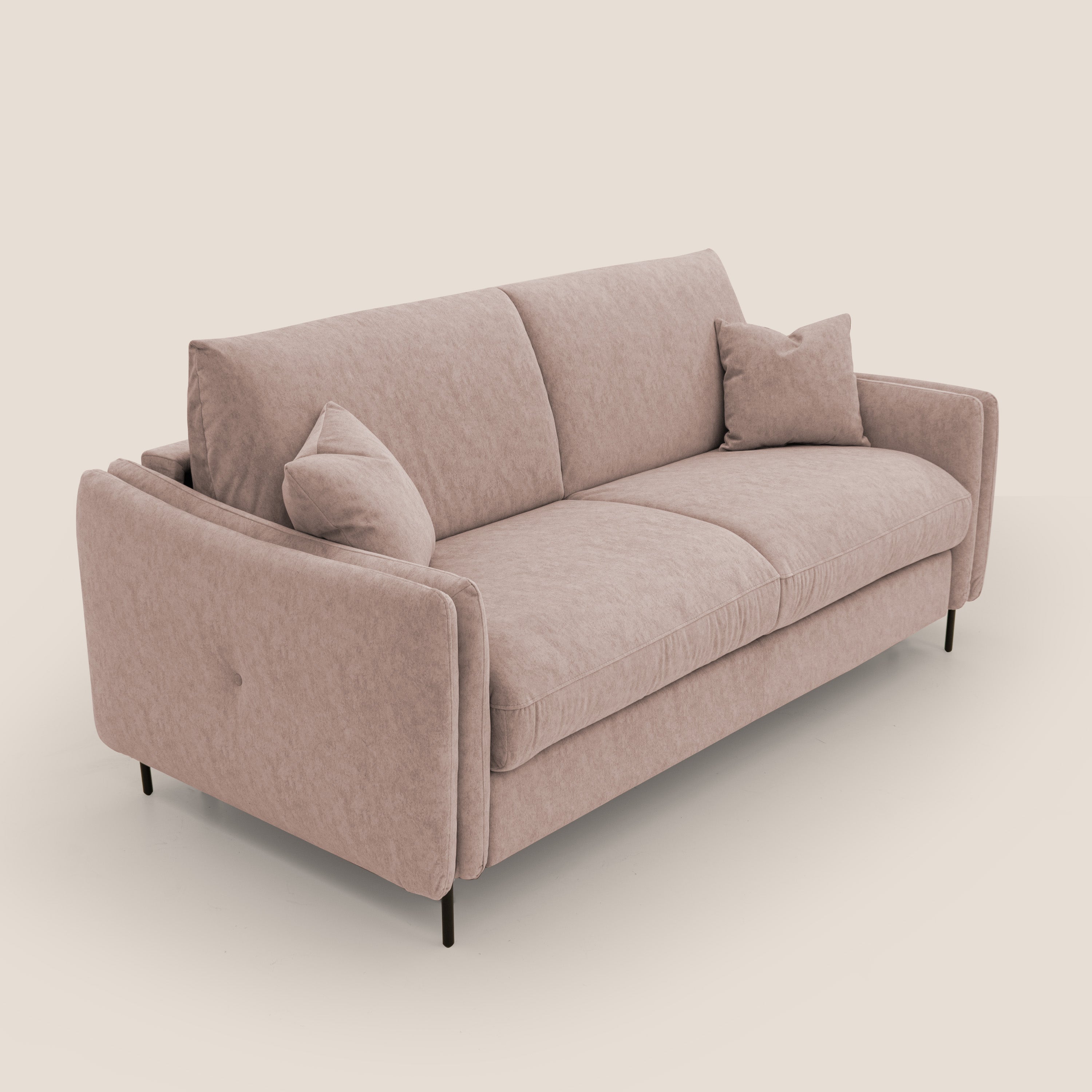 Gregory Divano letto con materasso h18 cm in microfibra effetto velluto impermeabile T09 rosa - divani.store