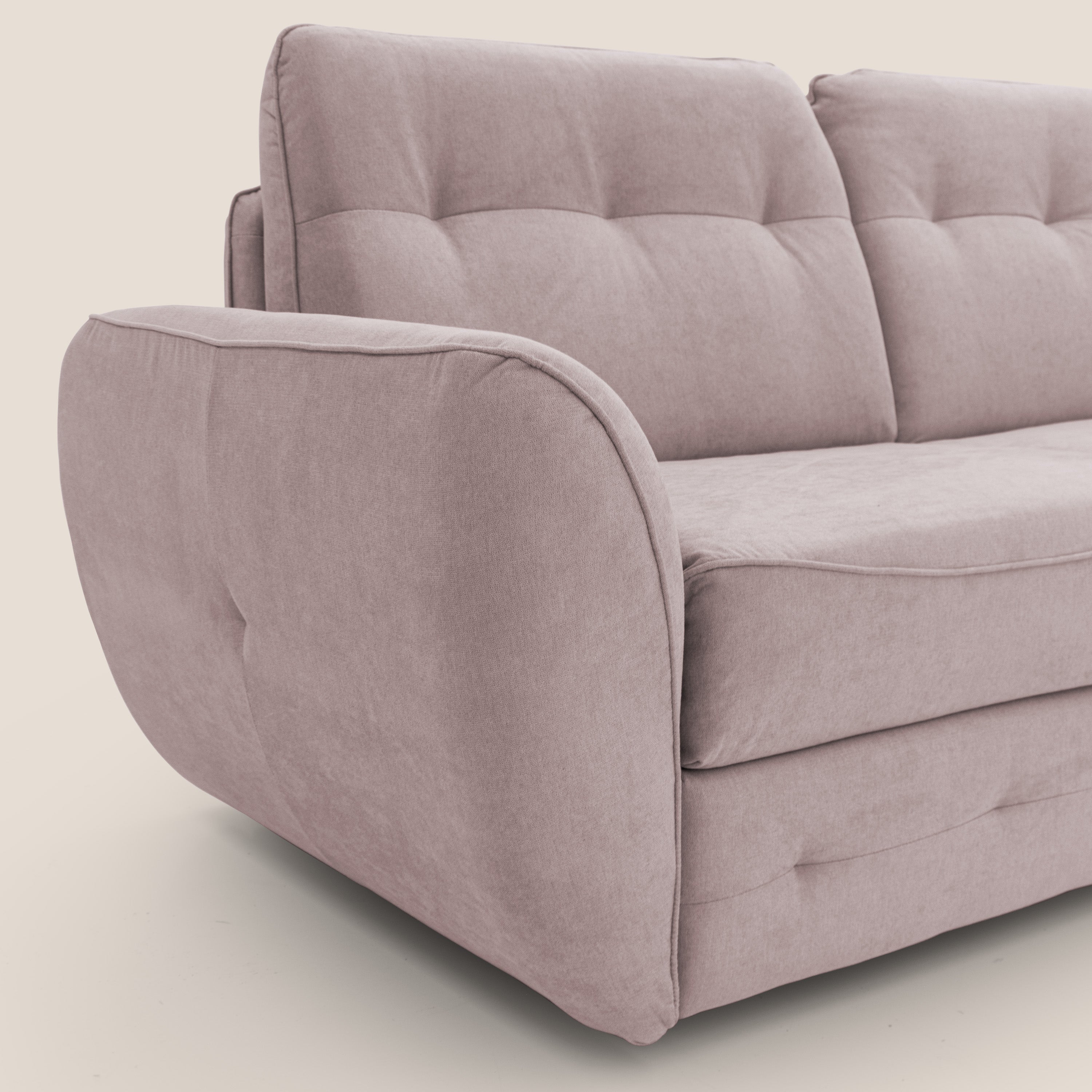 Zeus Divano letto scandinavo con schienale alto in tessuto impermeabile T02 rosa - divani.store