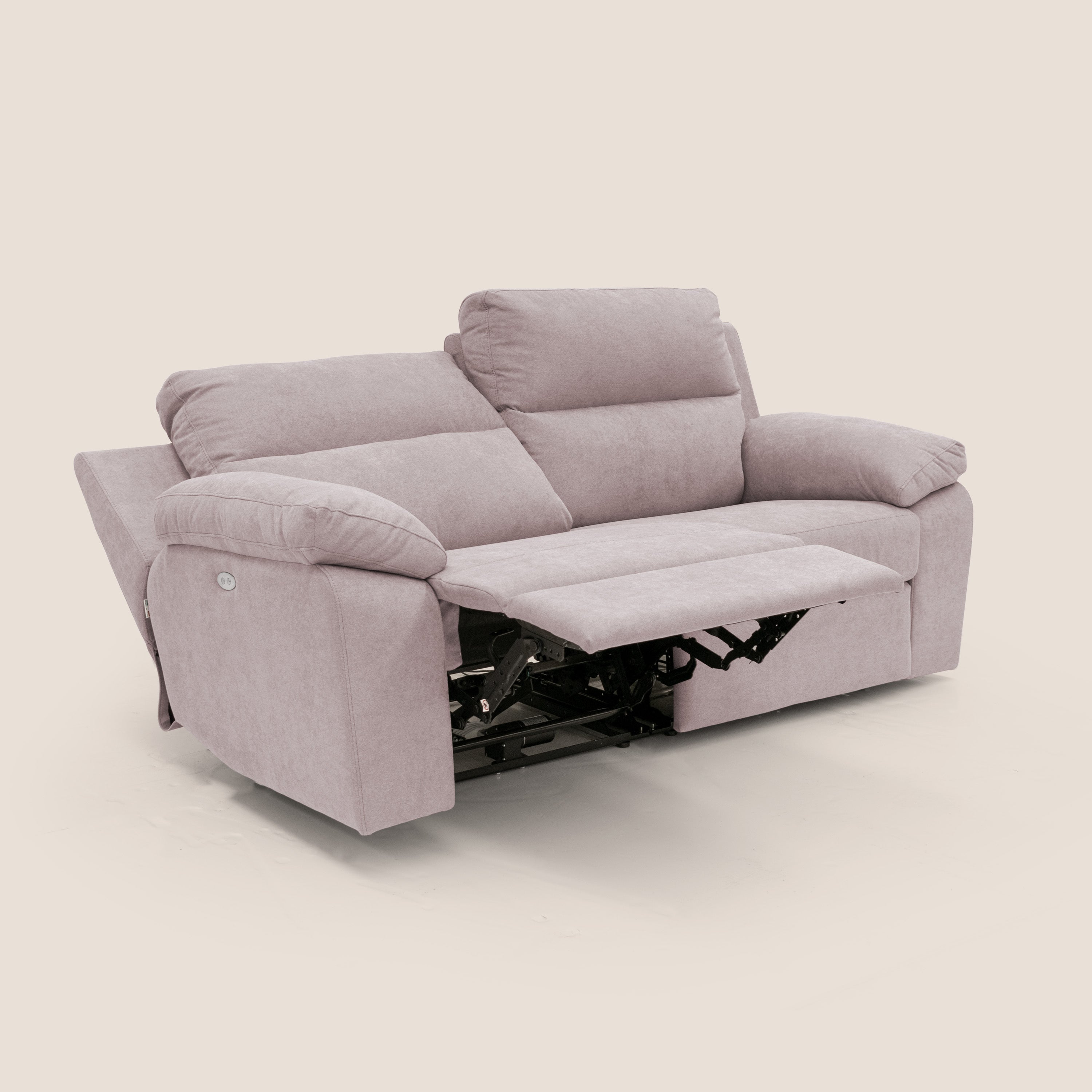 Romeo Divano relax con recliner elettrico in morbido tessuto impermeabile T02 rosa - divani.store